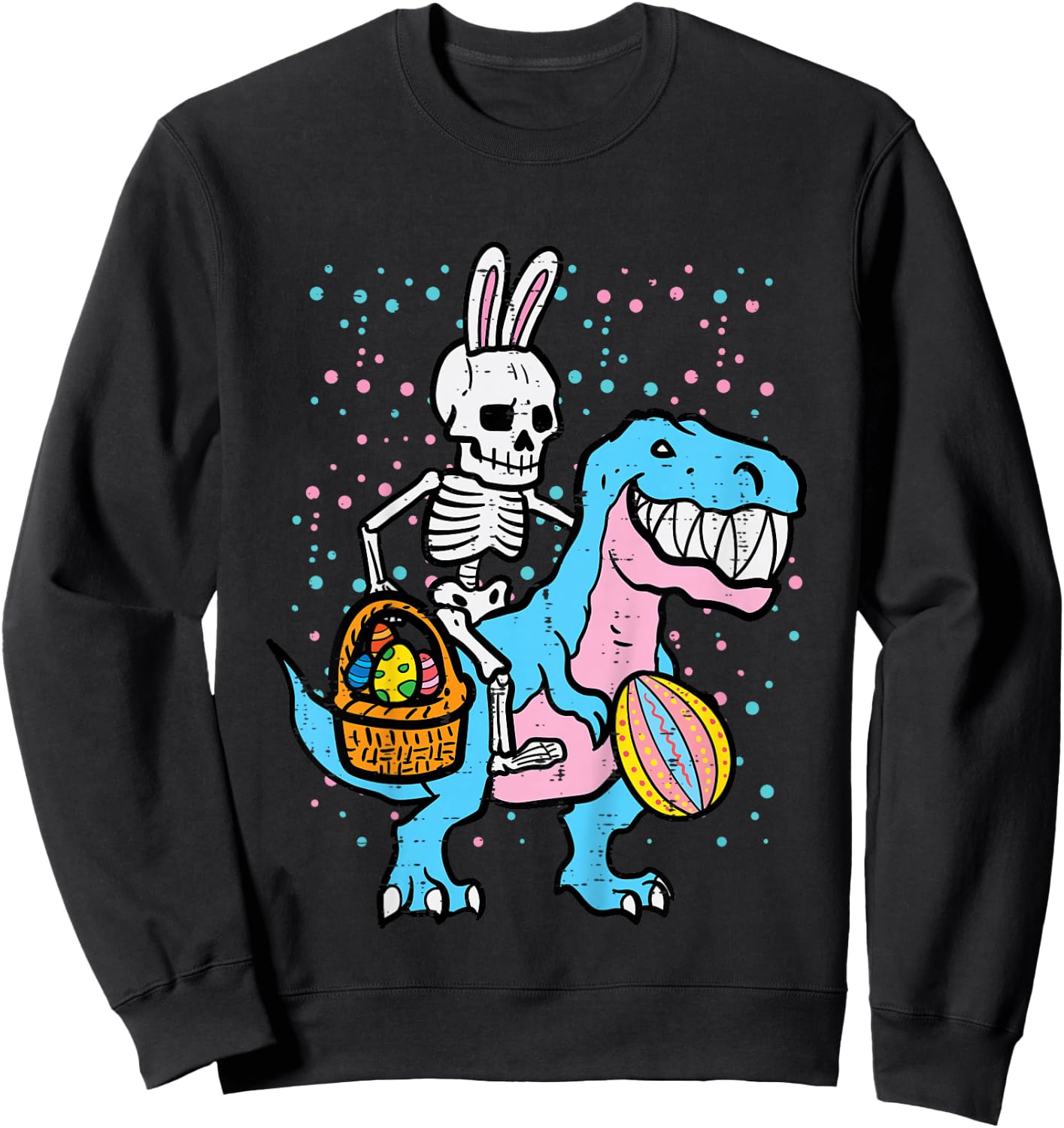Kids Easter Skeleton On Dino Trex Egg Hunting Toddler Boys Kids Sweatshirt - Sweatshirt | Black