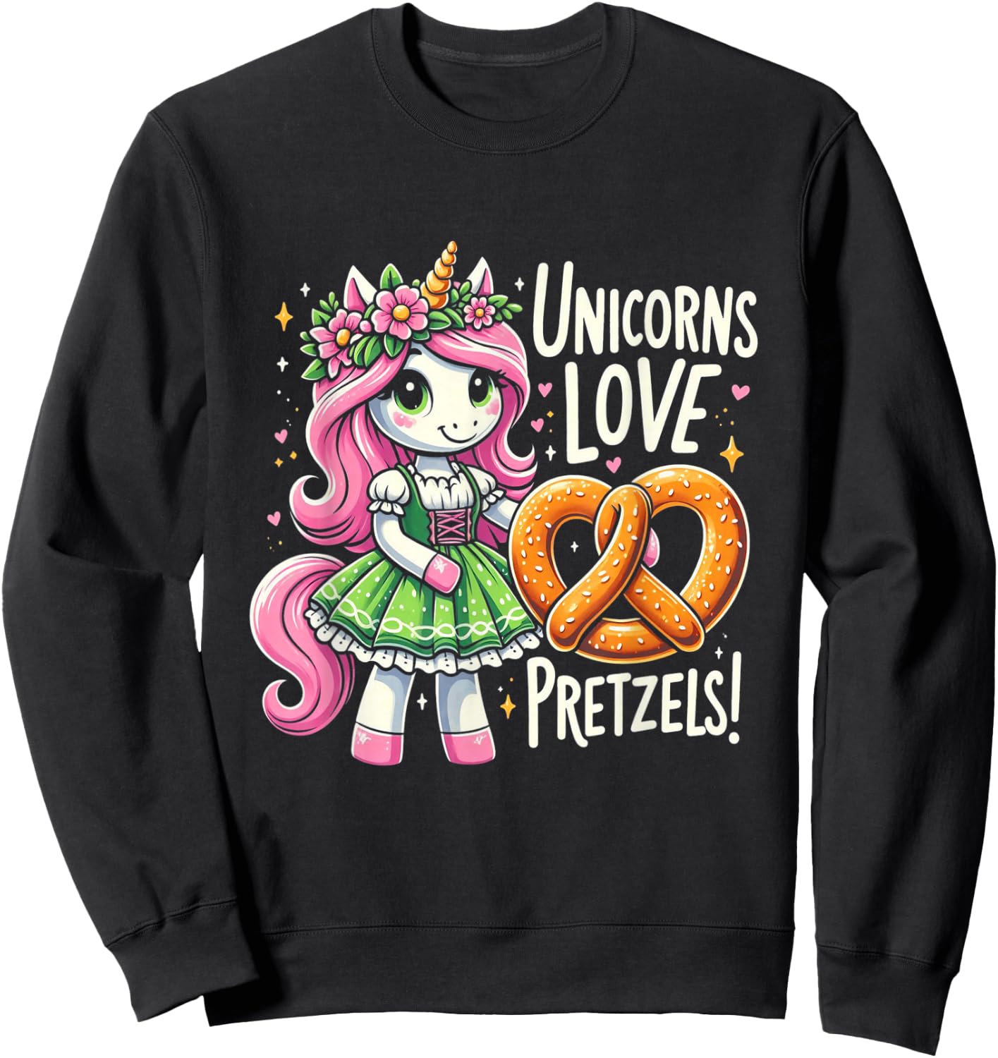 German Drindl Unicorn Love Pretzels Funny Oktoberfest Kids Sweatshirt - Sweatshirt | Black