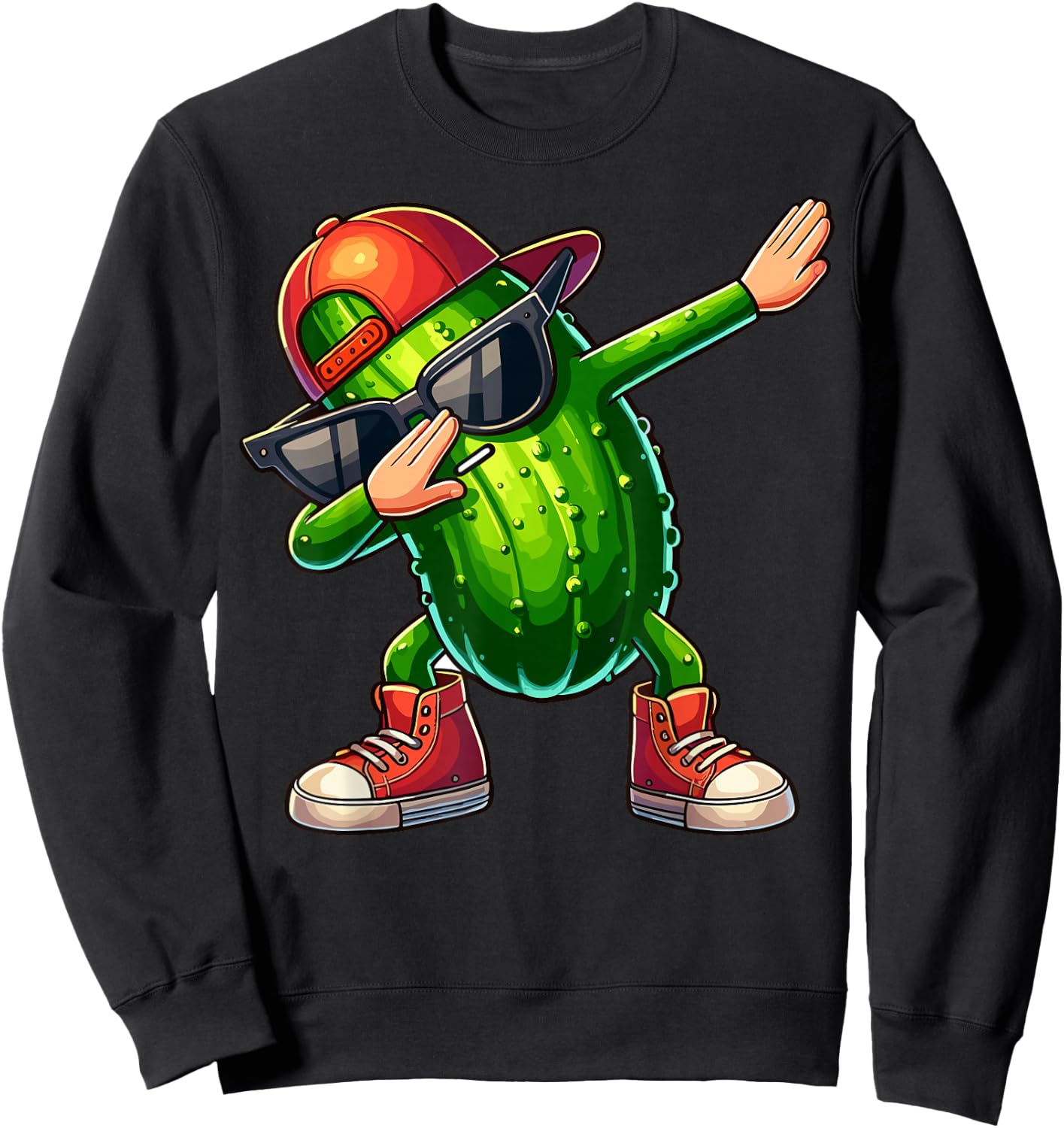 Dabbing Pickle Dancing Cucumber Lover Funny Pickle Sweatshirt - Sweatshirt | Black