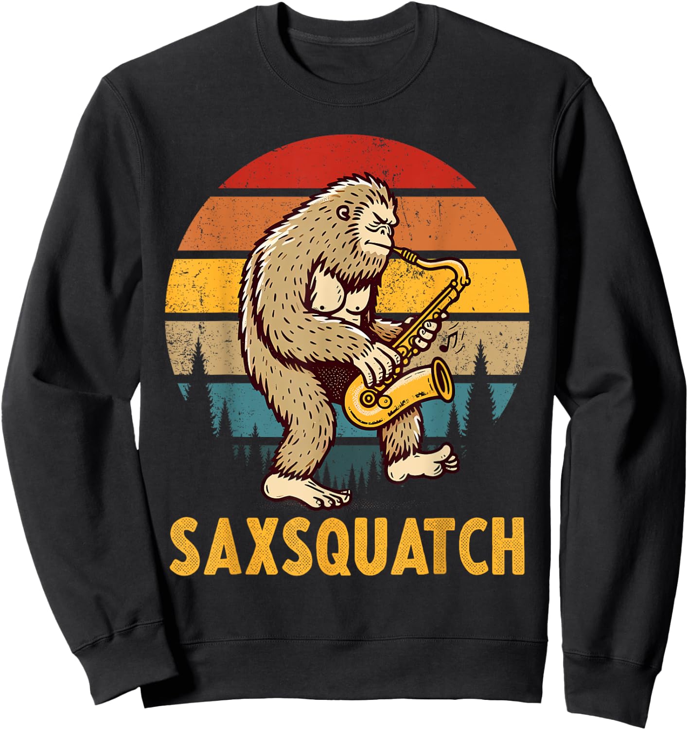 Funny Bigfoot Saxophone Player Marching Band Saxsquatch Sweatshirt - Sweatshirt | Black