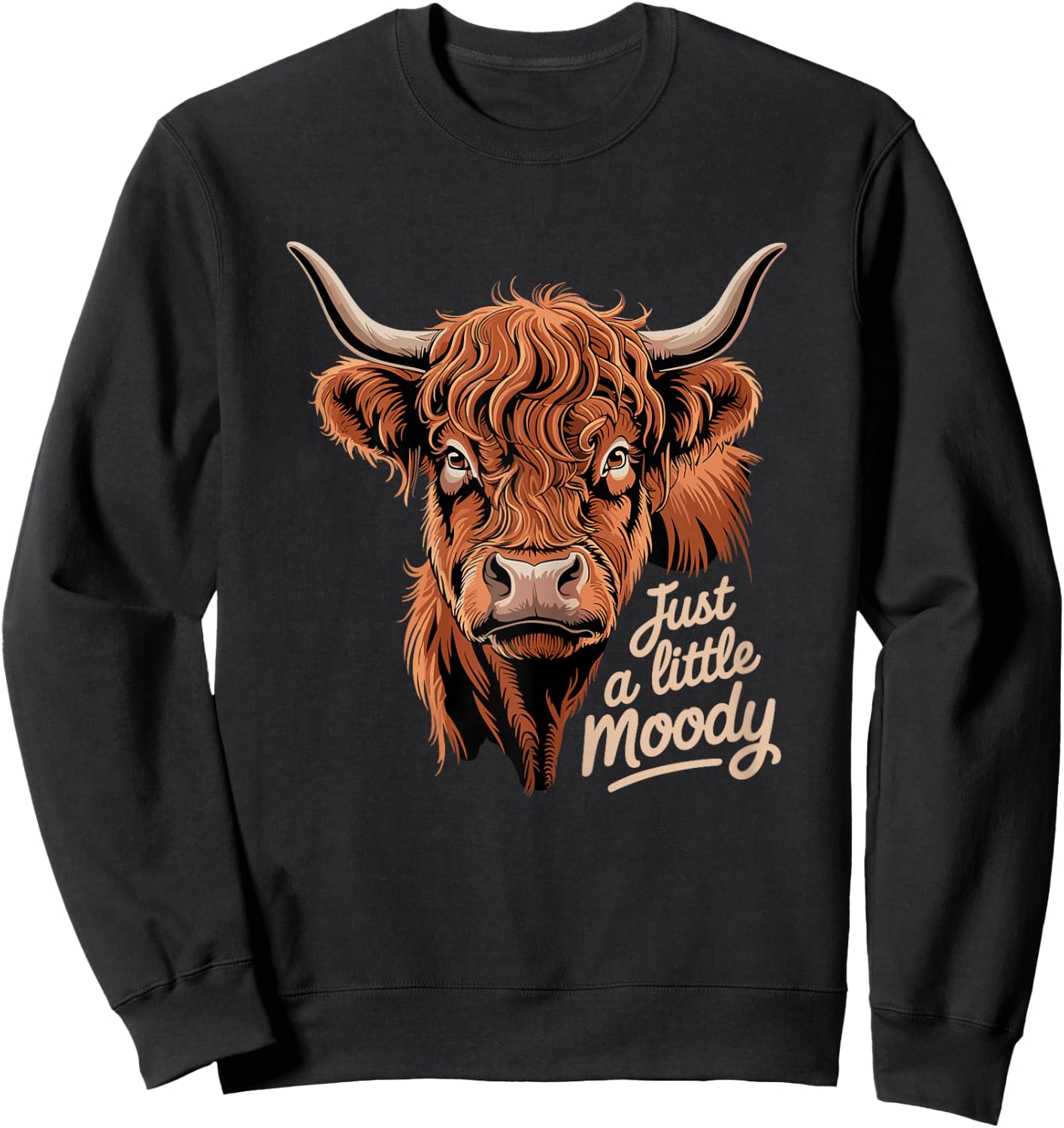 Highland Cow Just A Little Moody Flower Cattle Hairy Cow Sweatshirt - Sweatshirt | Black