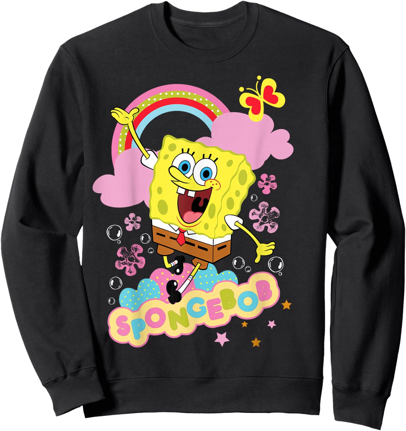 Spongebob Schwammkopf Blumen und Regenbogen Sweatshirt - Sweatshirt | Black