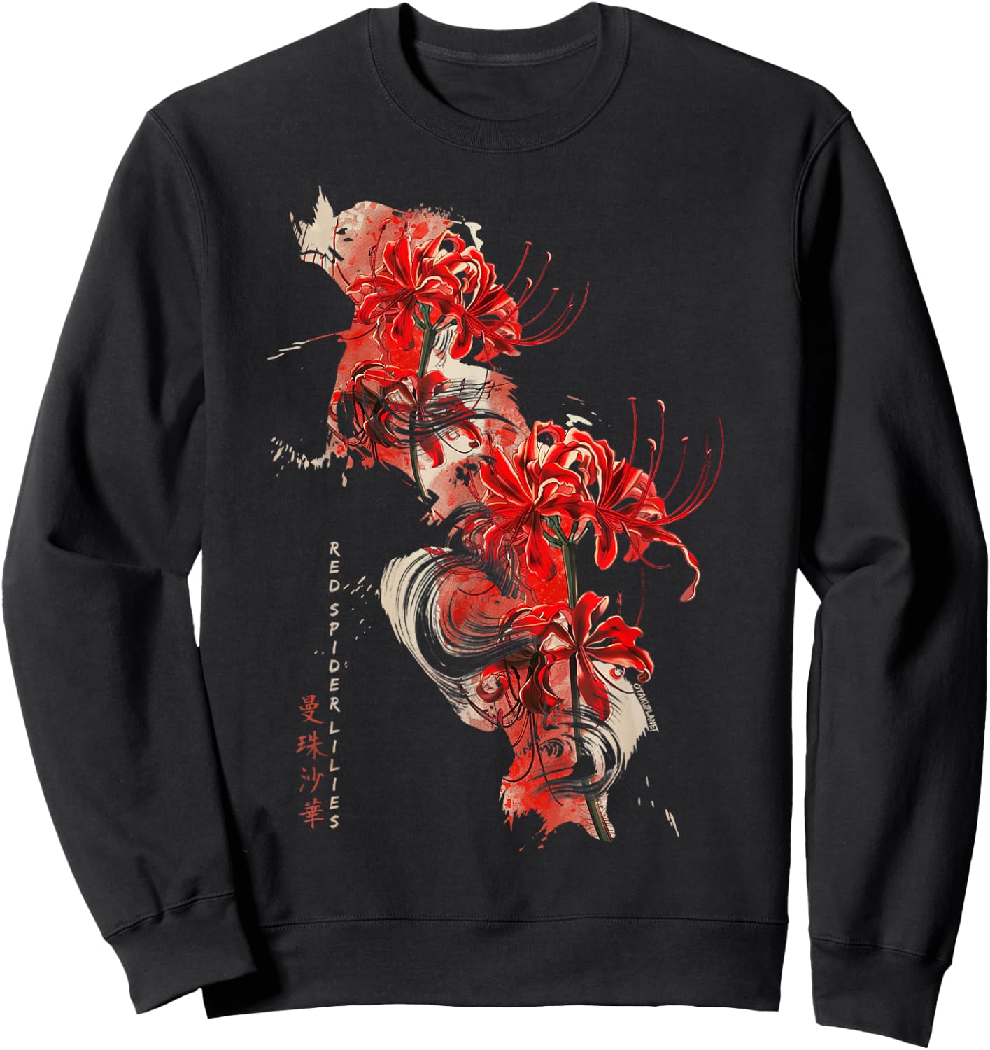 Retro Spider Lily in Soft Grunge Flower Pastel Goth Japanese , Black, S Sweatshirt - Sweatshirt | Black