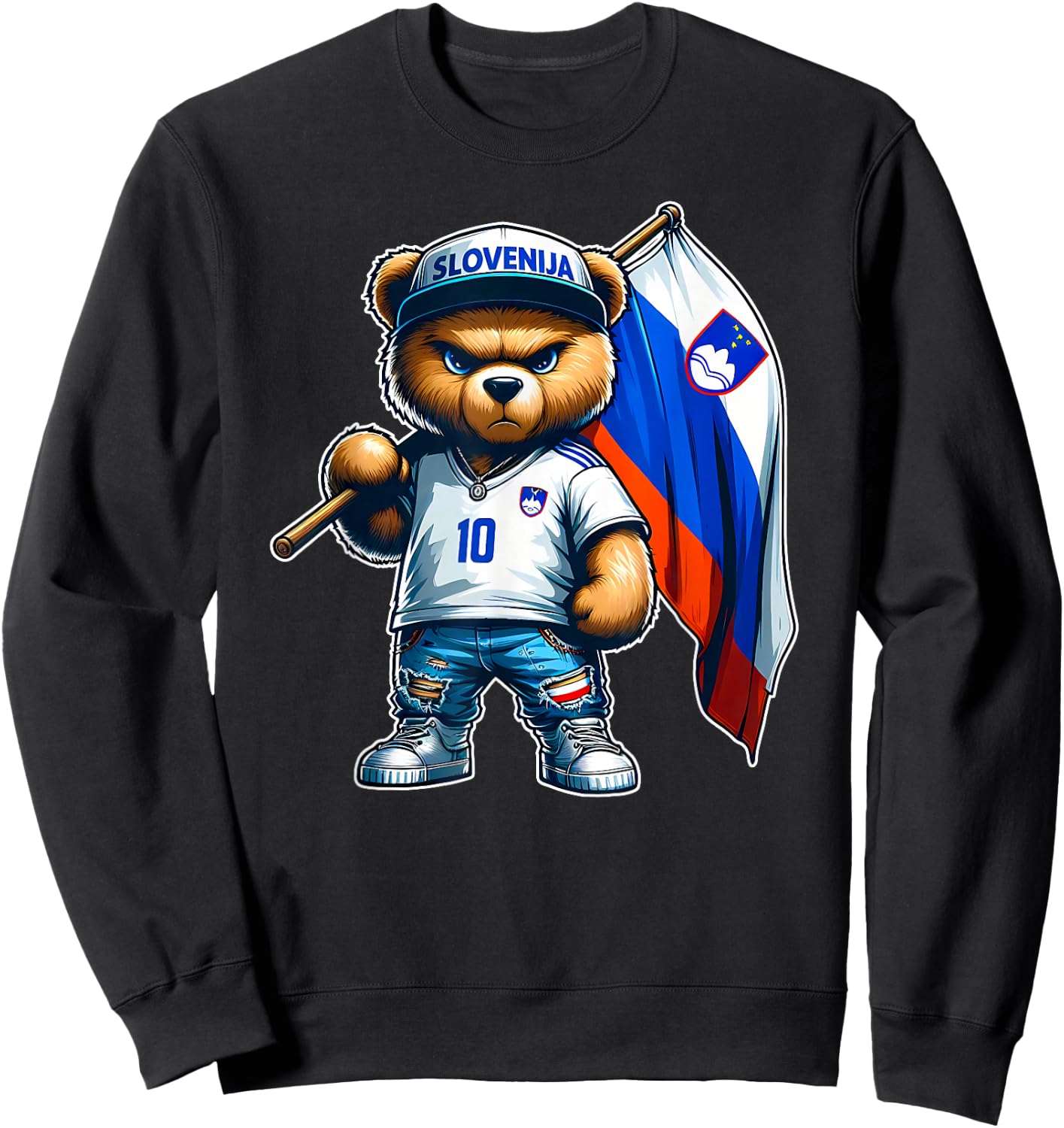 SLOVENIA Slovenian Flag Proud Teddy Bear Slovenia , Black, S Sweatshirt - Sweatshirt | Black