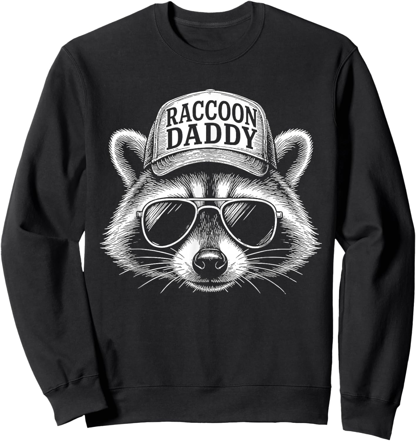 Raccoon Daddy Papa Racoon Fathers Day Dad Cute Raccoons Sweatshirt - Sweatshirt | Black