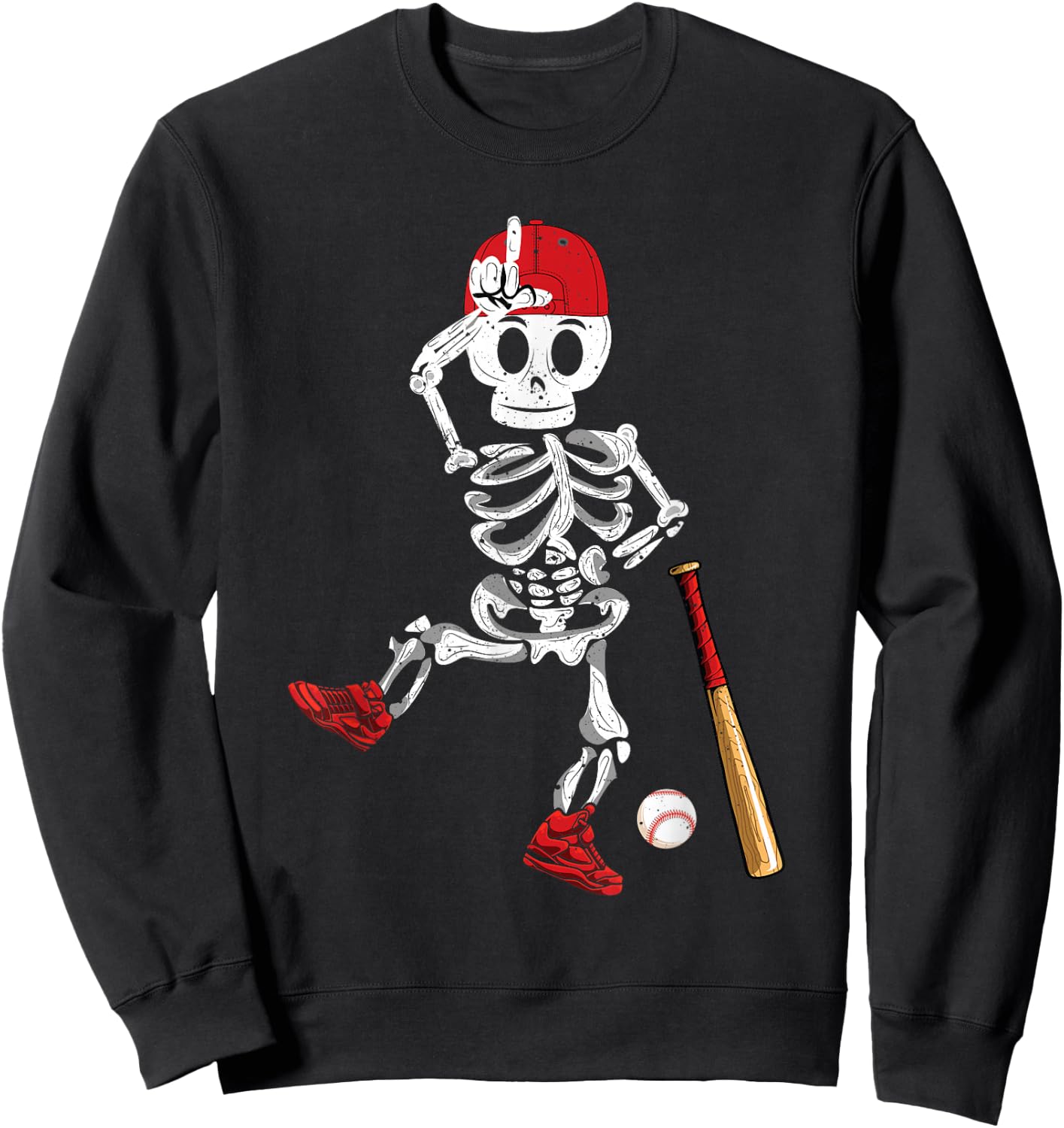 Baseball Skeleton Halloween Funny Skeleton Baseball Playing Sweatshirt - Sweatshirt | Black