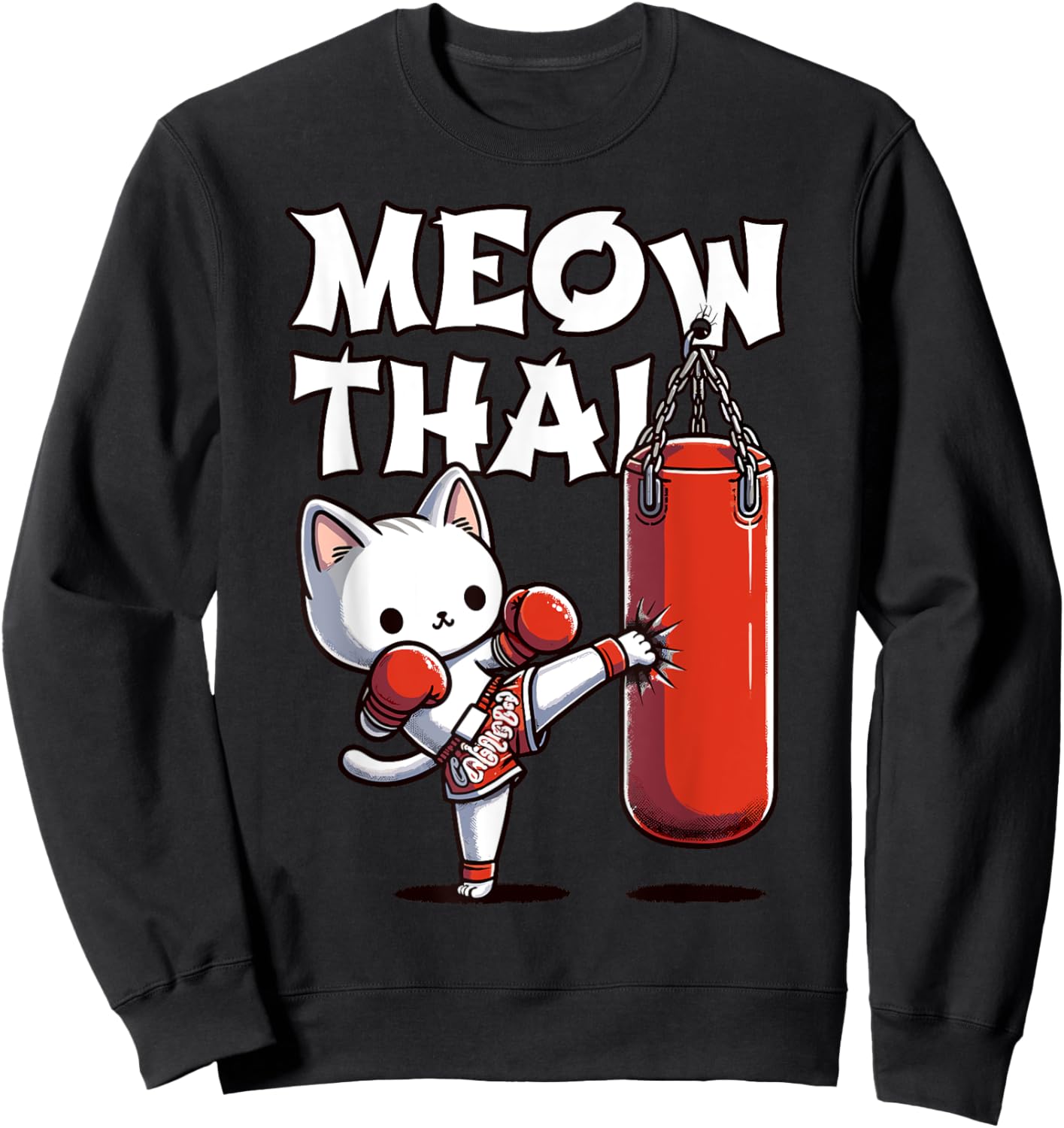 Muay Thai Cat, Meow Thai | Thai Boxing For Youth | Muay Thai Sweatshirt - Sweatshirt | Black