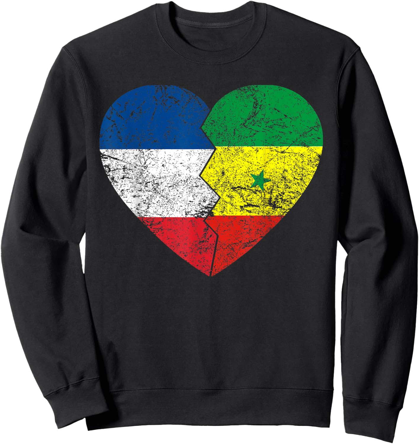 Senegalese Heart Flag | France Senegal Roots Vintage Sweatshirt - Sweatshirt | Black