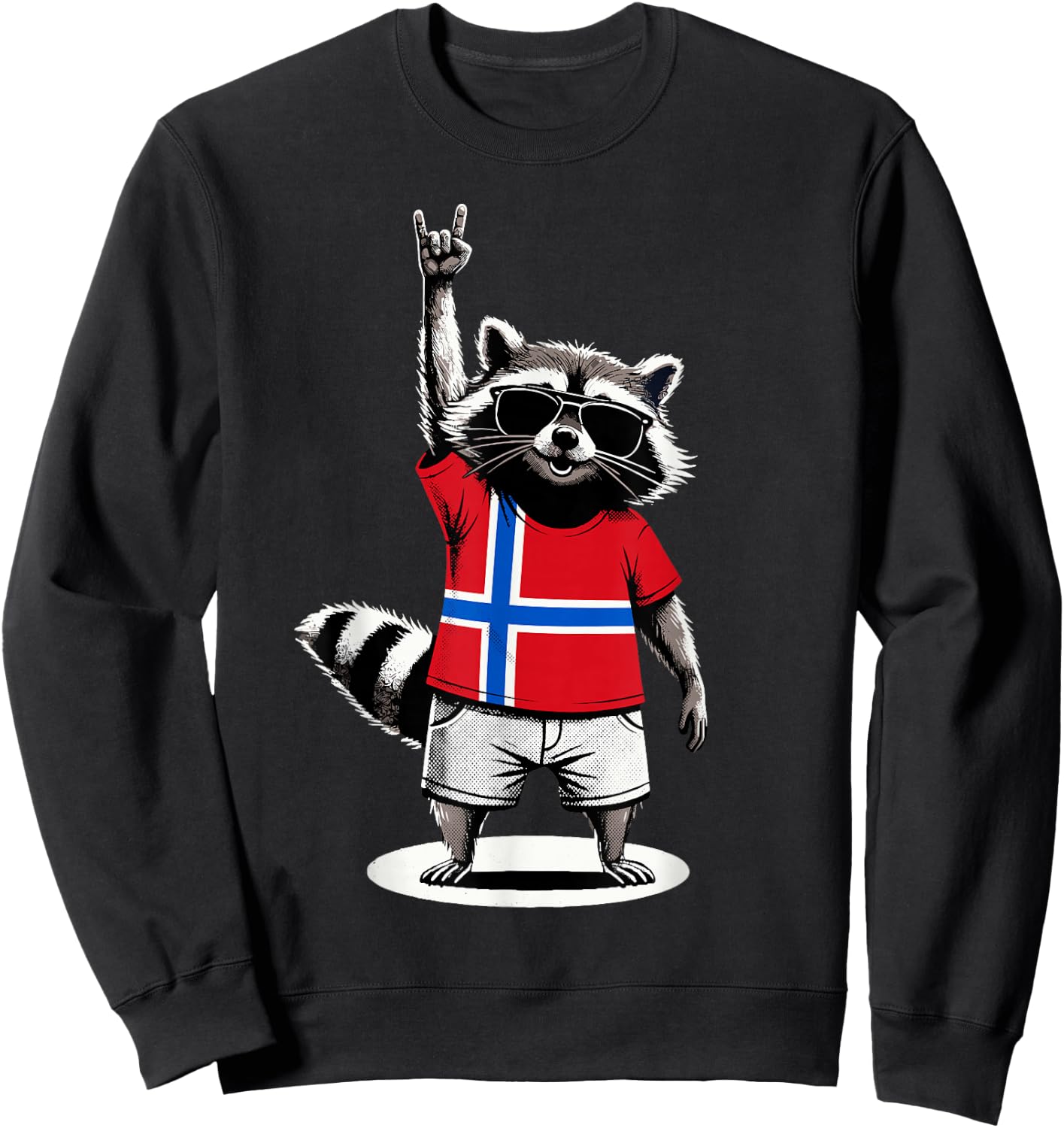Norwegian Flag Raccoon Funny Norway Sweatshirt - Sweatshirt | Black