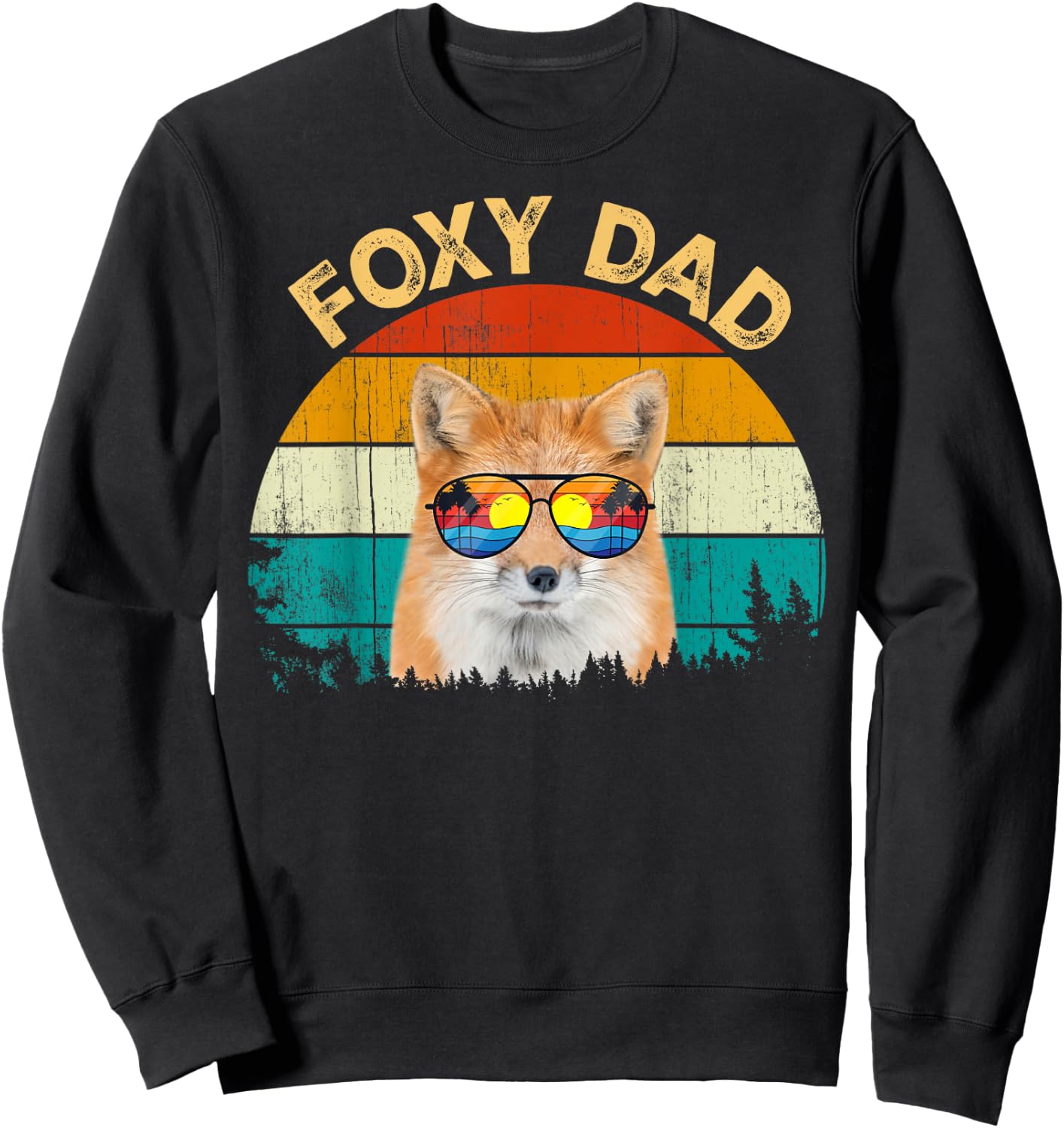 Vintage Retro Summer Vacation Beach Sunglass Animal Foxy Dad Sweatshirt - Sweatshirt | Black