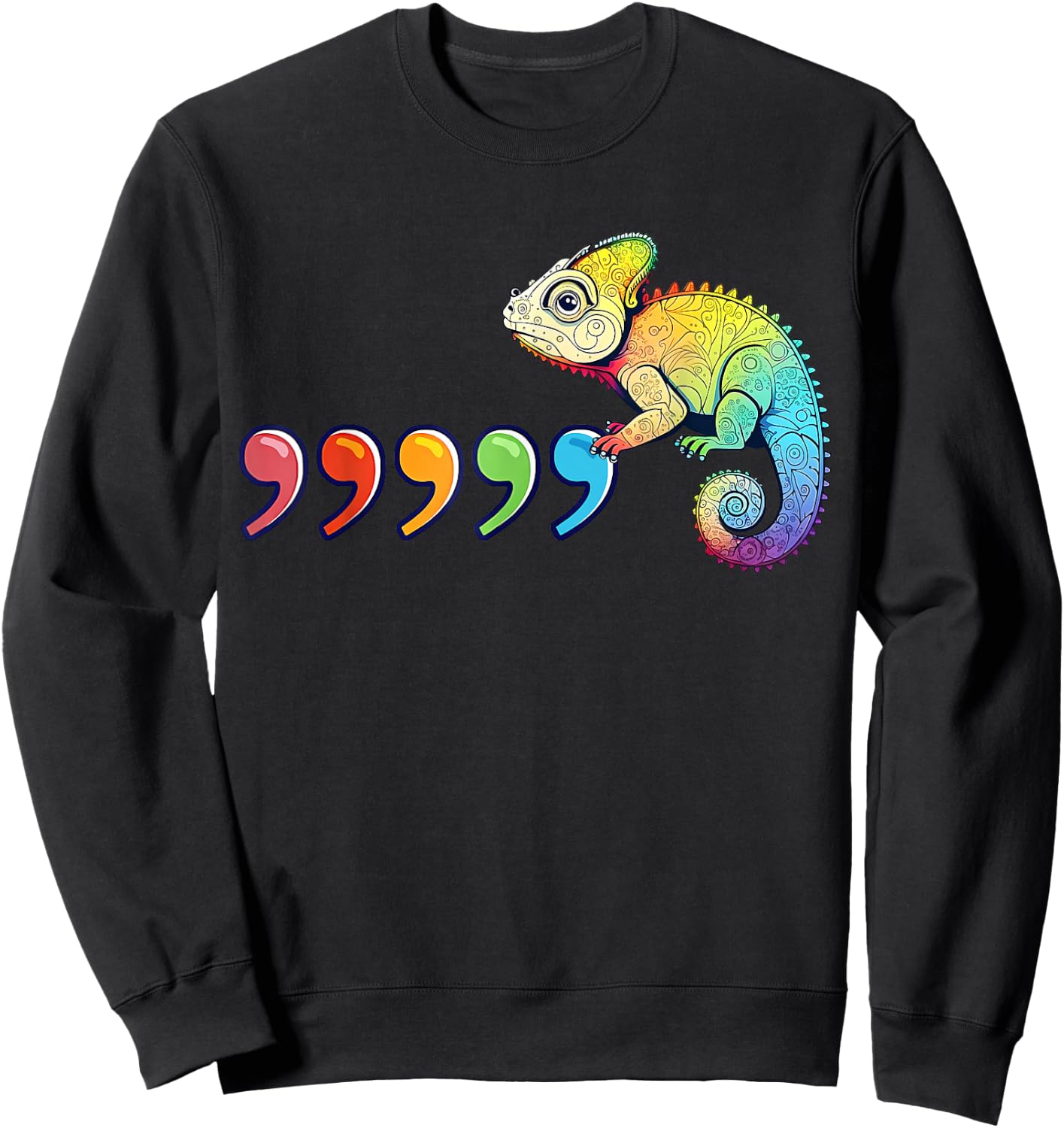 Comma Chameleon Funny 80's Throwback Sweatshirt - Sweatshirt | Black