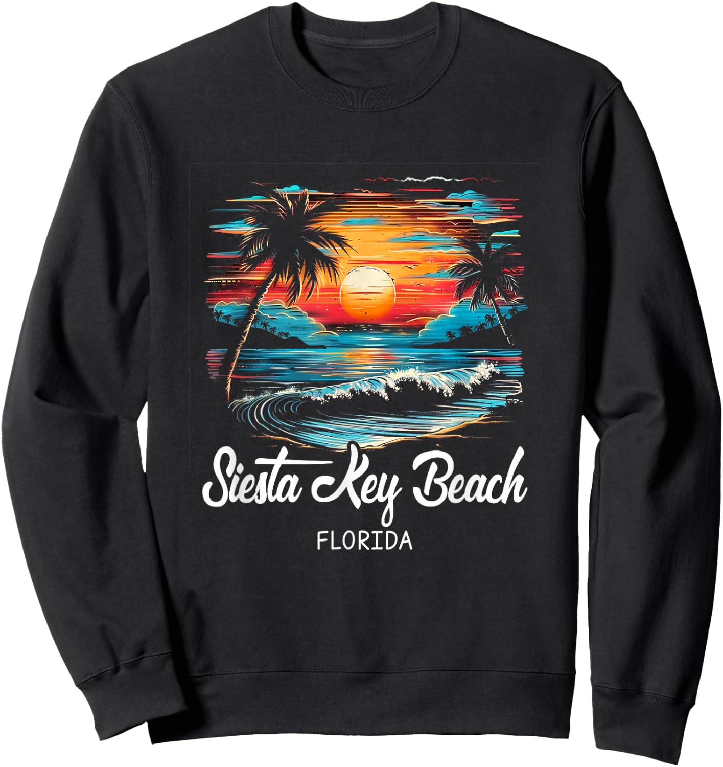 Family Vacation Retro Sunset Florida Siesta Key Beach Sweatshirt - Sweatshirt | Black