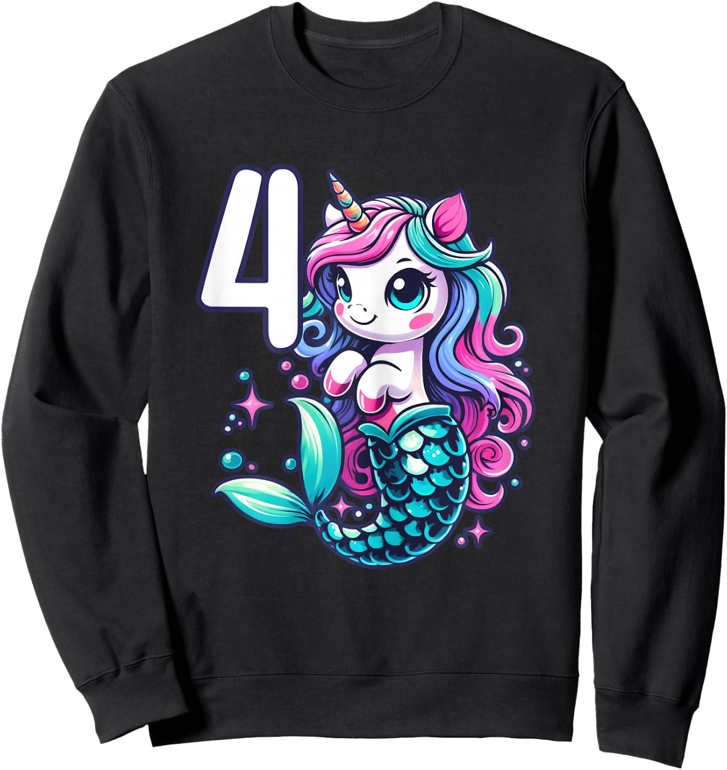 Unicorn Mermaid 4th Birthday 4 Year Old Party Girls Outfit Sweatshirt - Sweatshirt | Black