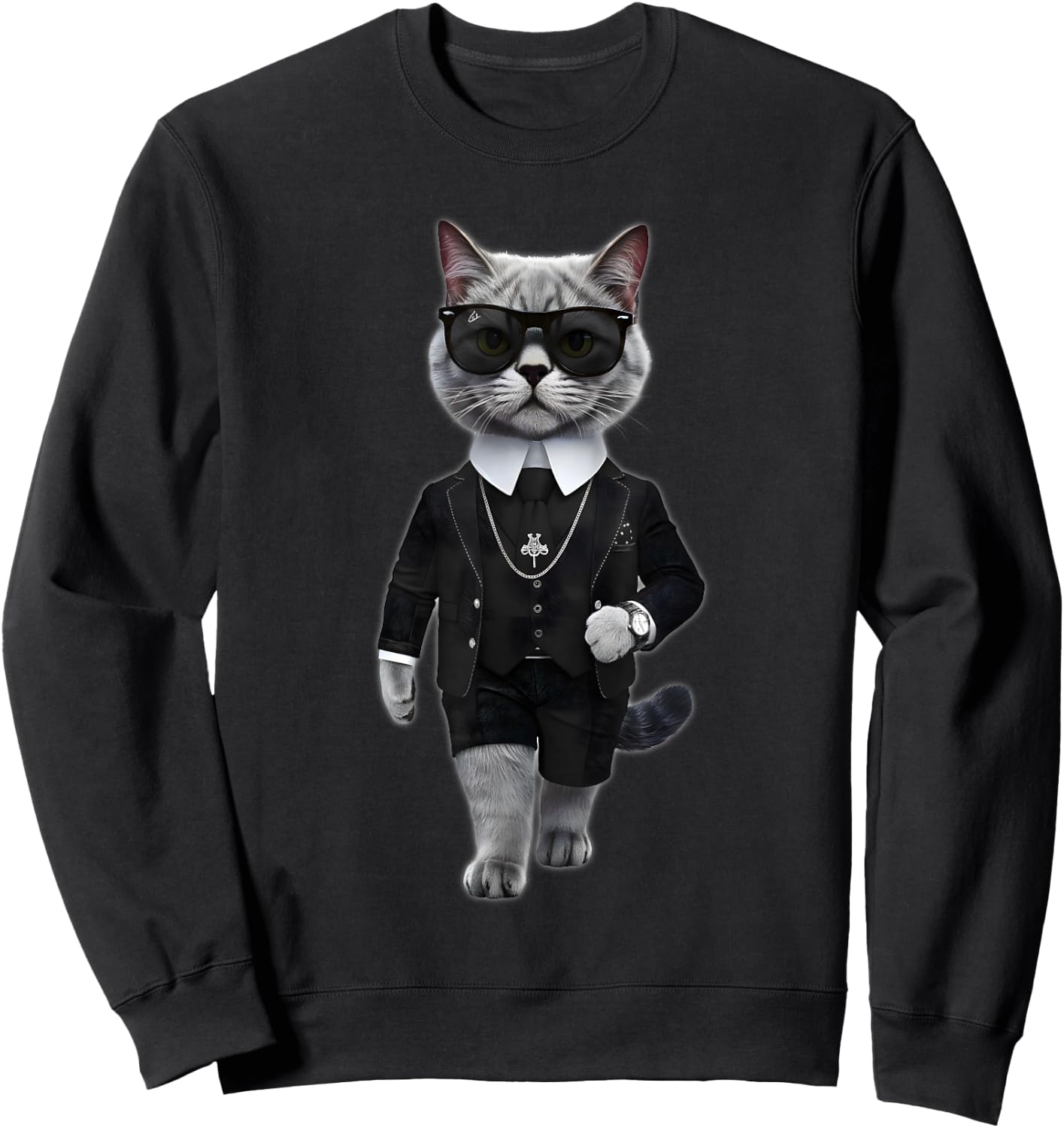 Cat in Lagerfeld Style with Sunglasses , black Sweatshirt - Sweatshirt | Black