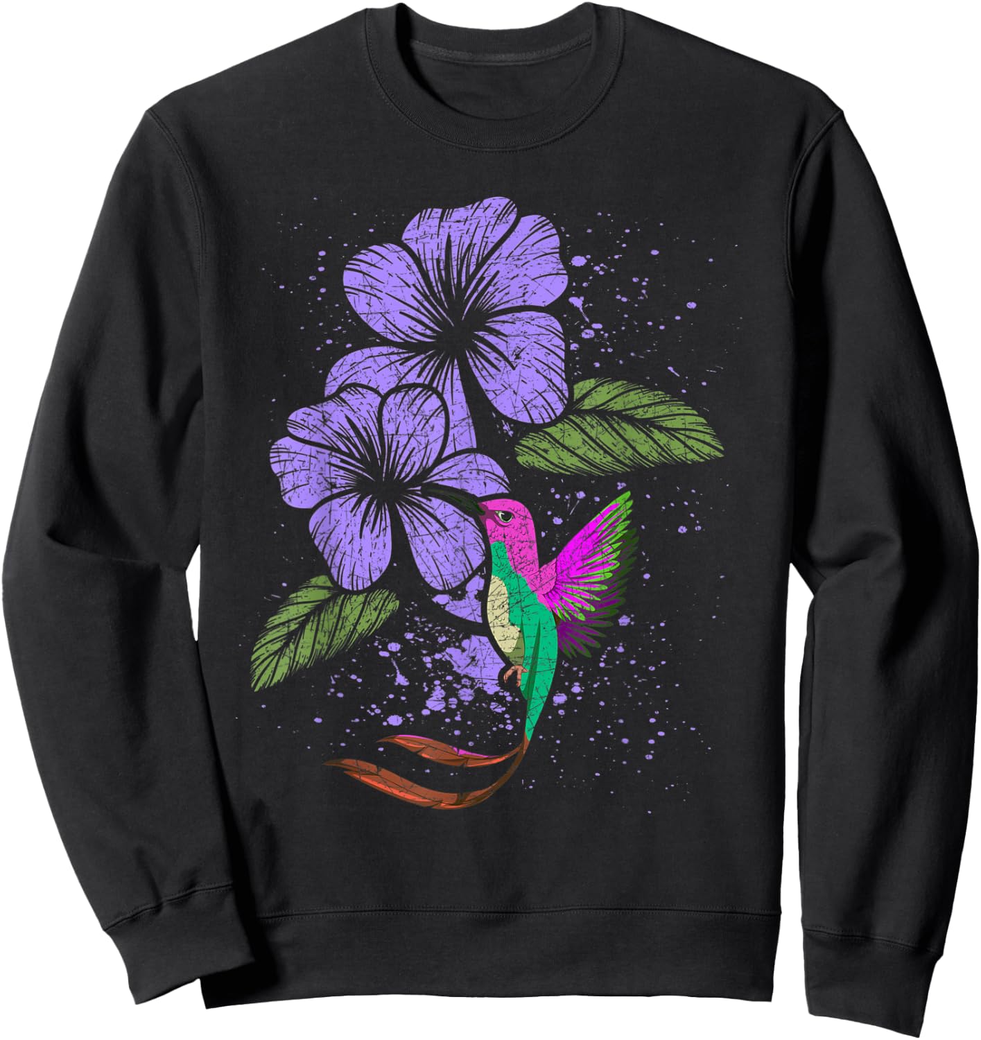 Flowers Animal Pretty Bird Lover Vintage Floral Hummingbird Sweatshirt - Sweatshirt | Black