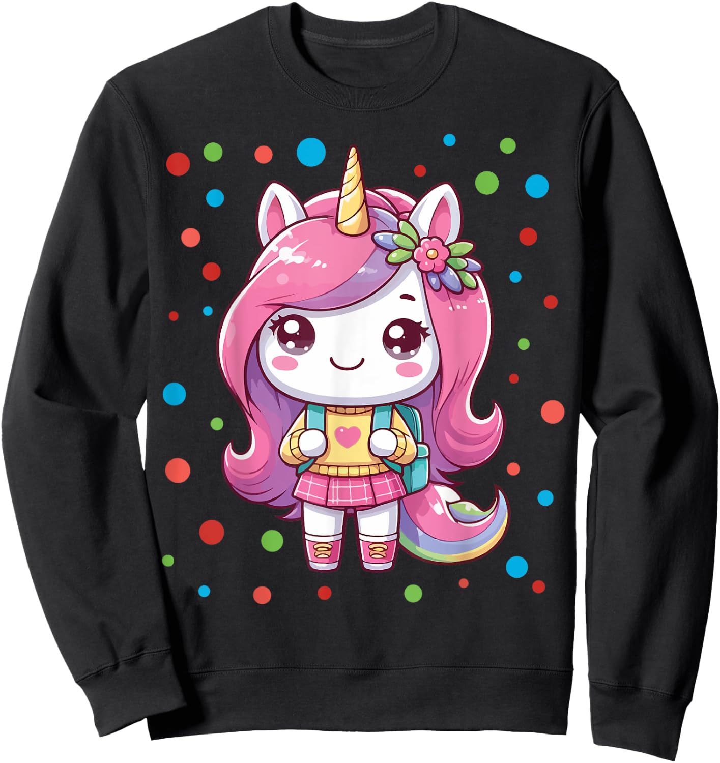 Happy Dot Day Unicorn Dots For Girls Sweatshirt - Sweatshirt | Black