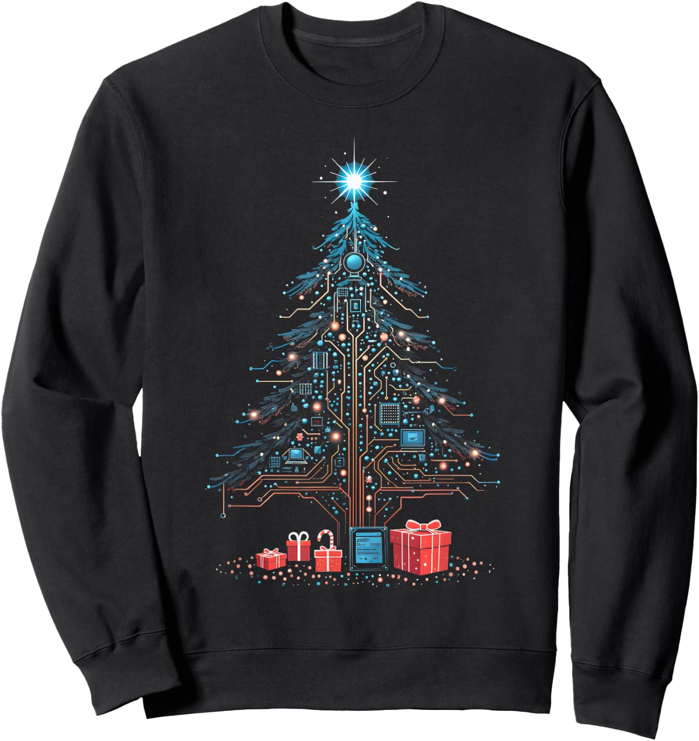 Circuits Christmas Tree Funny Tech Support IT Computer Geeks Sweatshirt - Sweatshirt | Black