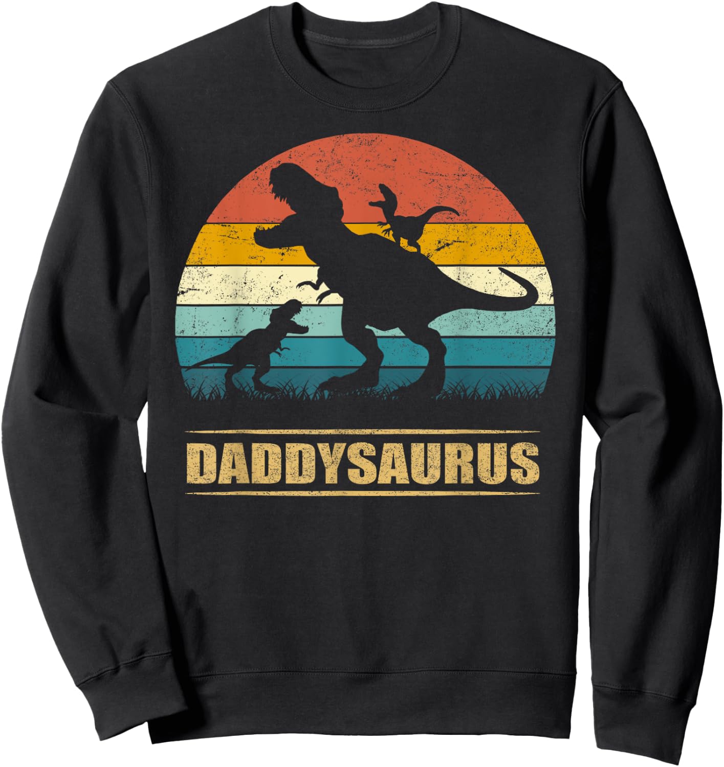 Daddy Dinosaur Daddysaurus 2 Two Kids Funny Father's Day dad Sweatshirt - Sweatshirt | Black