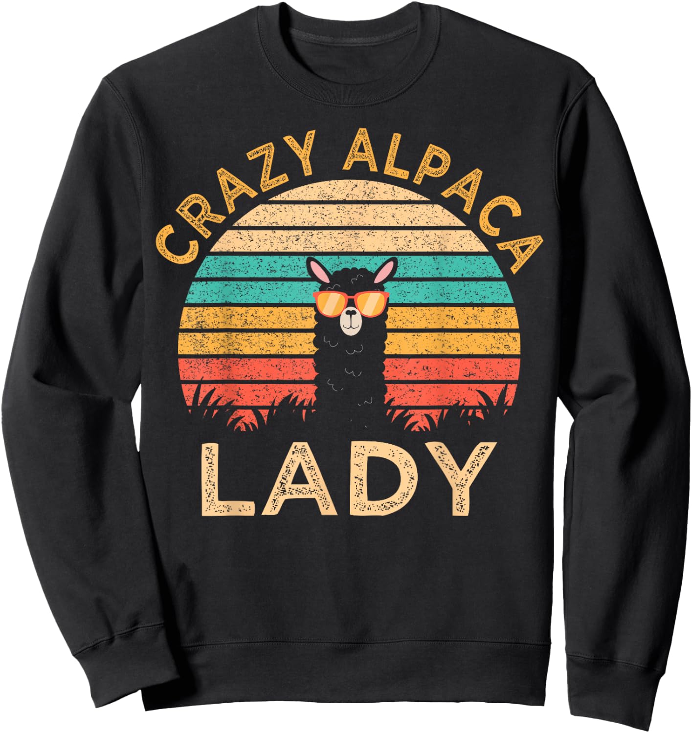 Crazy Alpaca Lady Funny Alpaca Wearing Sunglasses Farmer Sweatshirt - Sweatshirt | Black