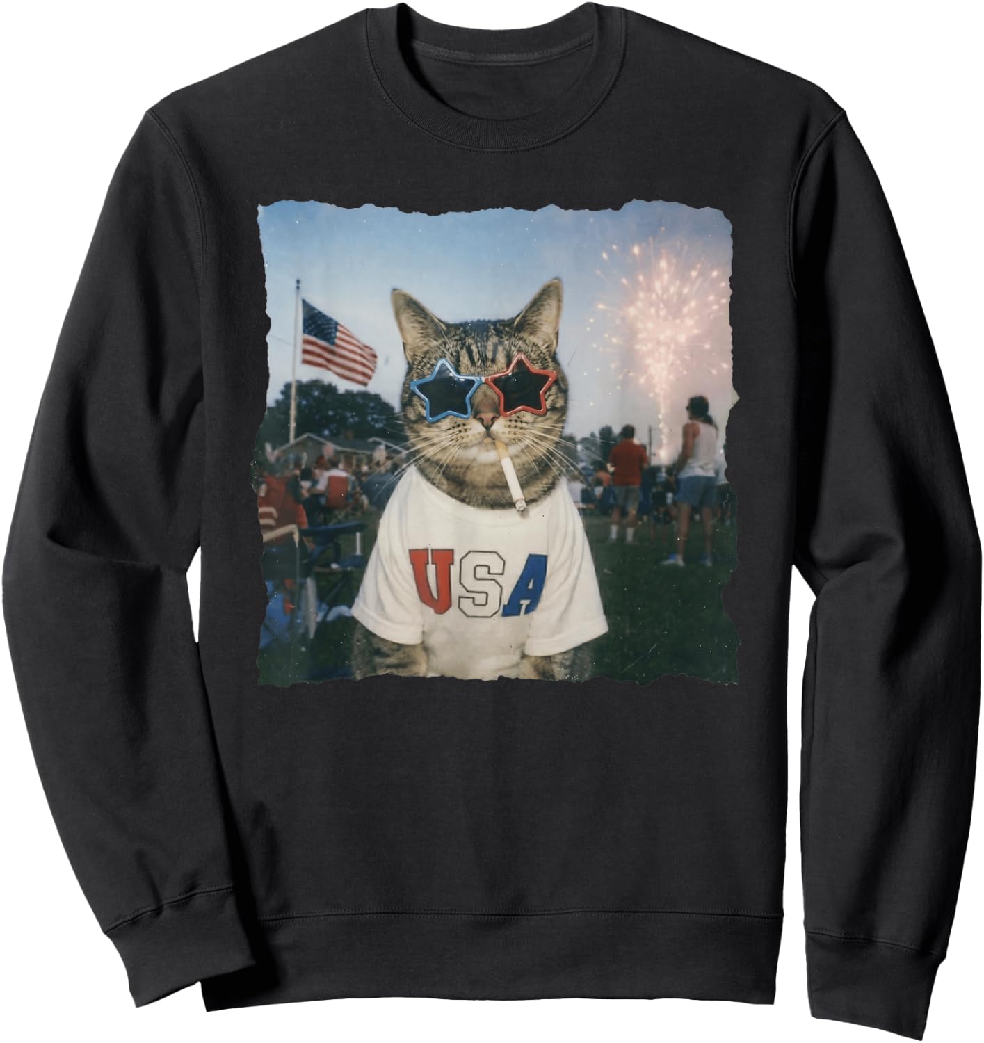 Patriotic Cat Wears USA 4th of July Sweatshirt - Sweatshirt | Black