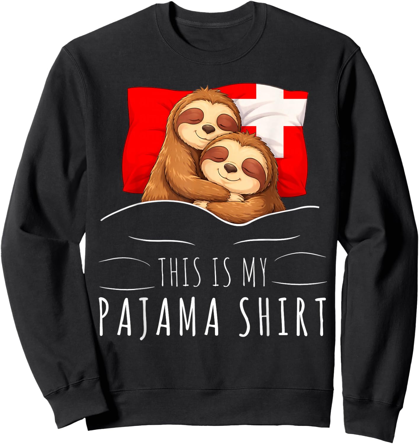 Swiss Flag Pajama Sleeping Sloth Sleepover Switzerland Sweatshirt - Sweatshirt | Black