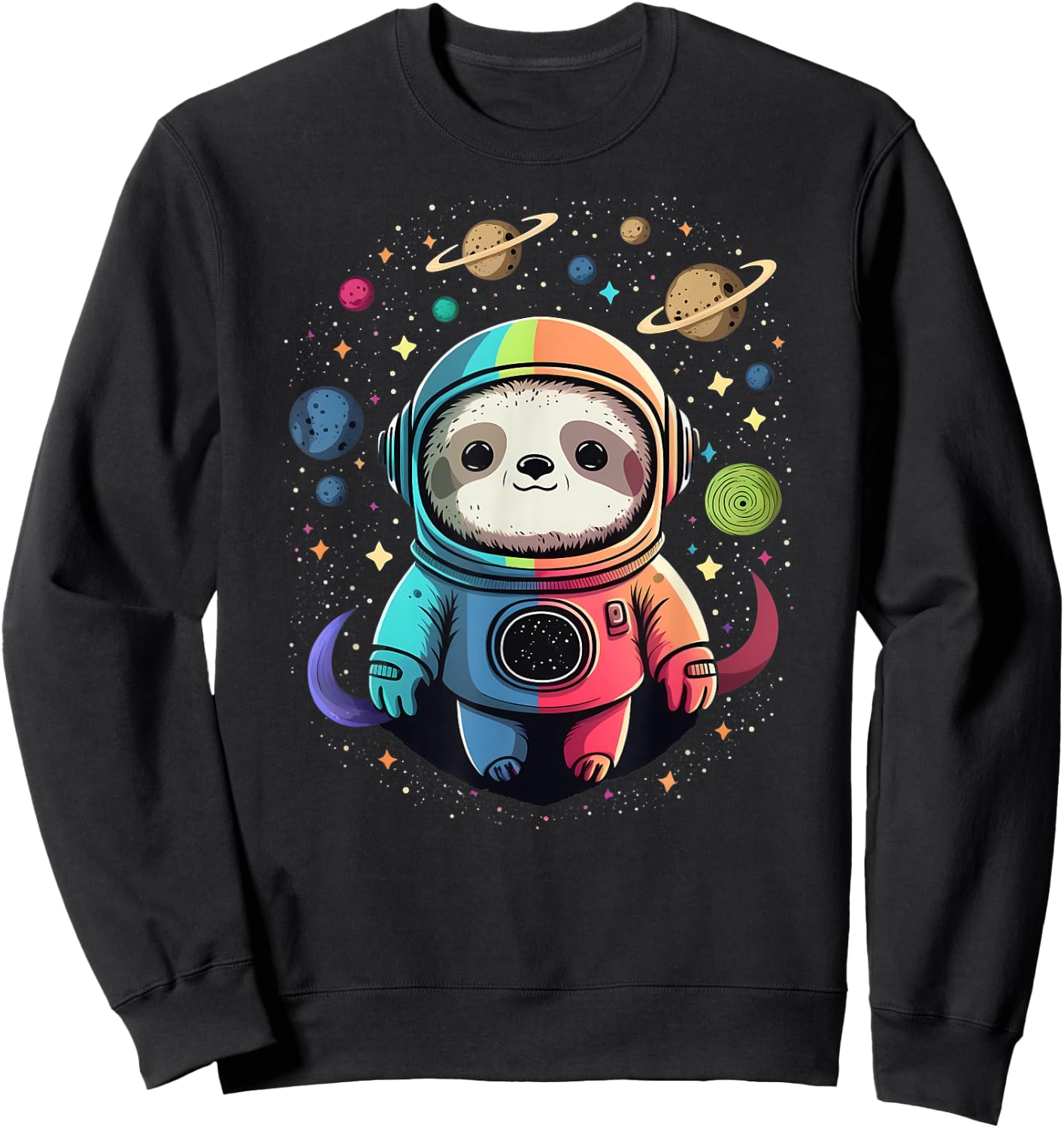 Cute Kawaii Sloth Astronaut in Outer Space Cosmic Colors Sweatshirt - Sweatshirt | Black