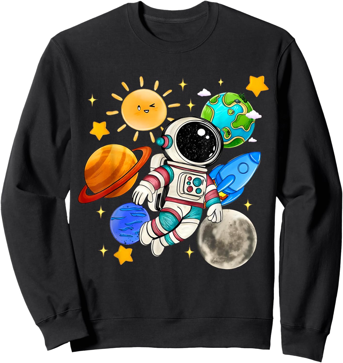 Astronaut Floating in Space Solar System Planet Toddler Kids Sweatshirt - Sweatshirt | Black