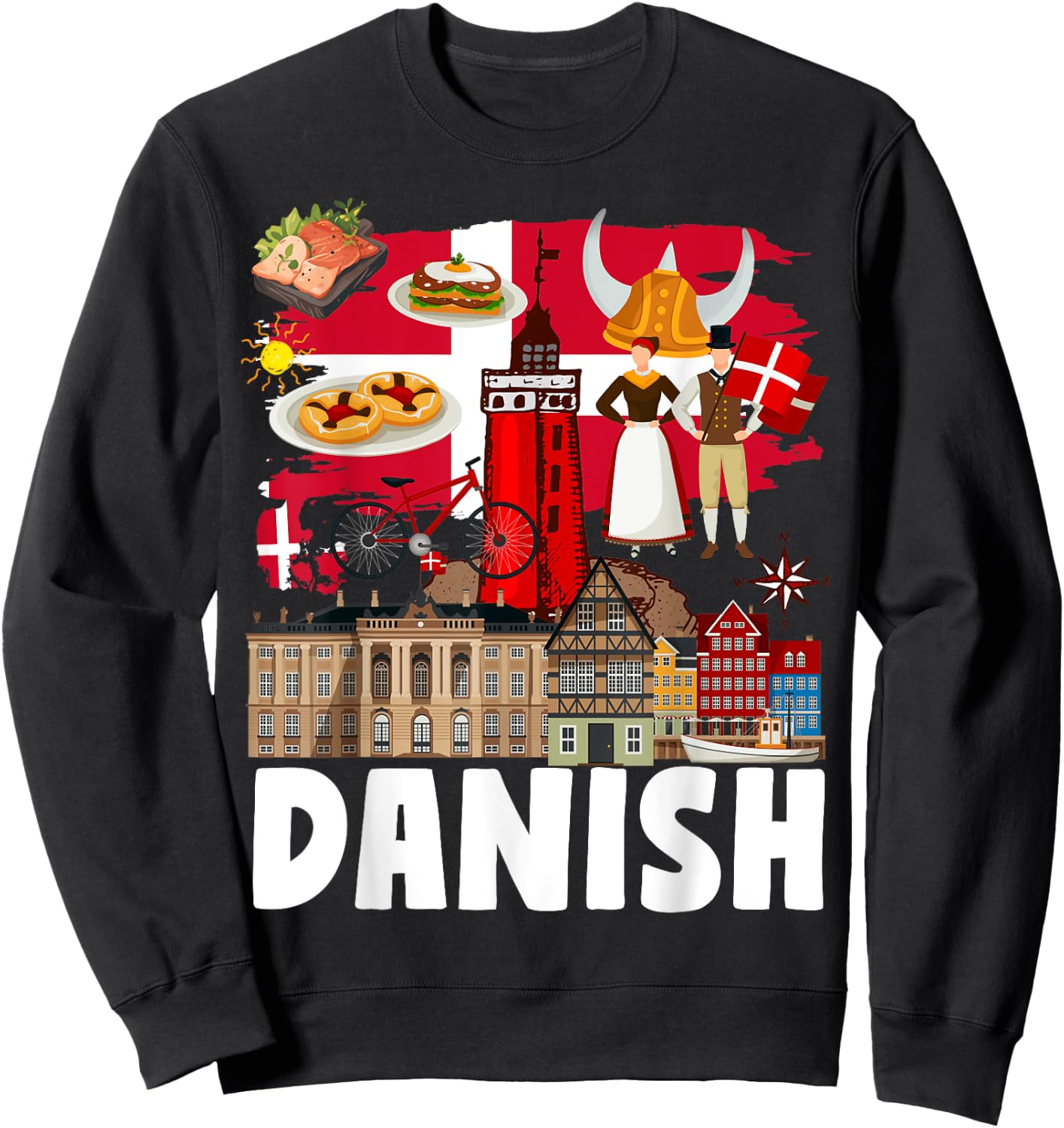 Danish Flag Outfit Idea For Kids Denmark Flag & Danish Food Sweatshirt - Sweatshirt | Black