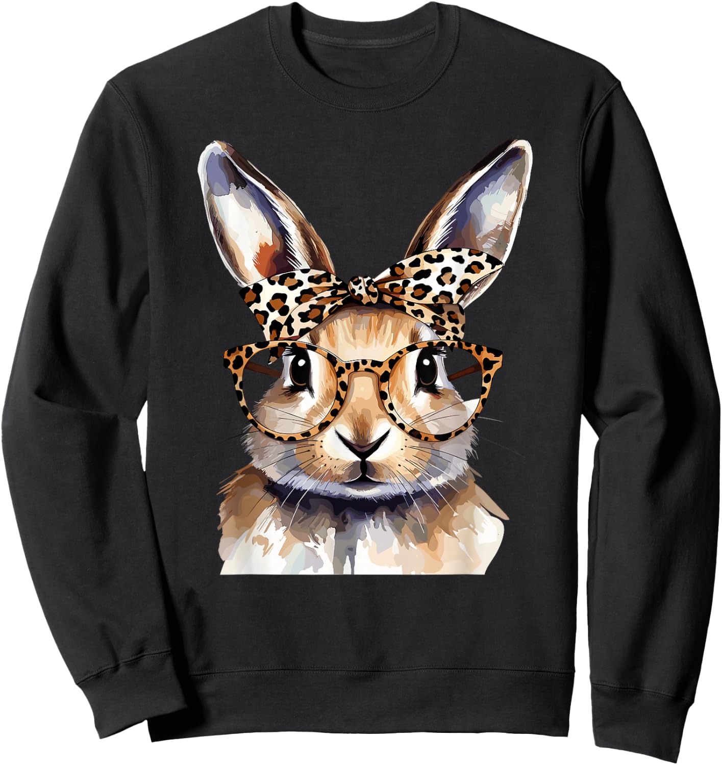 Süßer Hase mit Leoparden Brille Aquarell Kaninchen Sweatshirt - Sweatshirt | Black