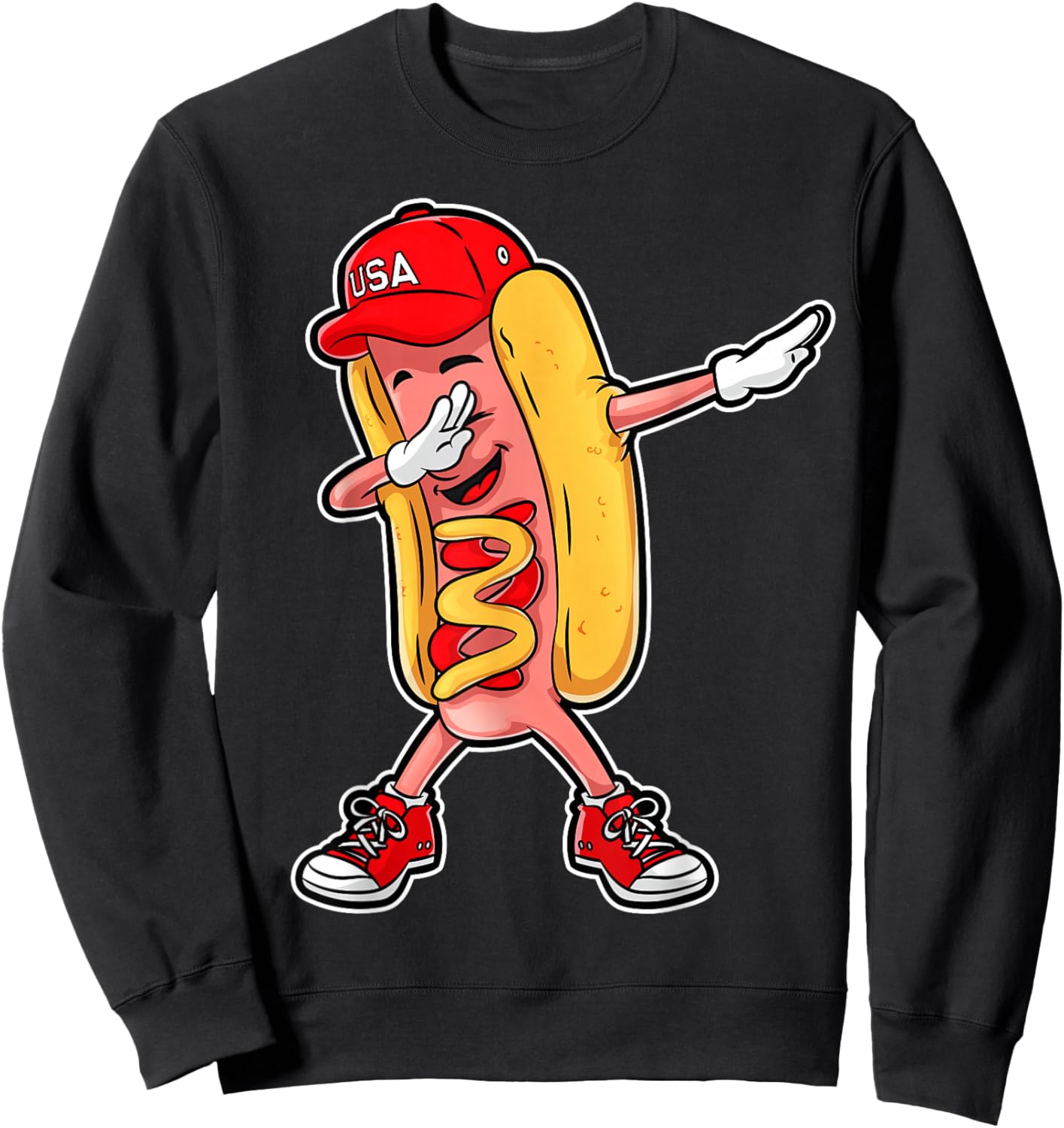 Dabbing Hot Dog T Shirt 4th of July Hotdog Merica USA Kids Sweatshirt - Sweatshirt | Black