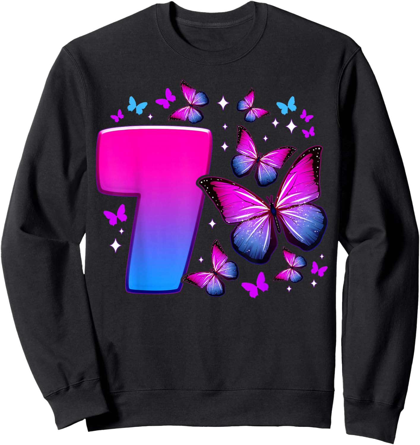Birthday Girl 7 Years Old Butterfly Number 7 , black Sweatshirt - Sweatshirt | Black