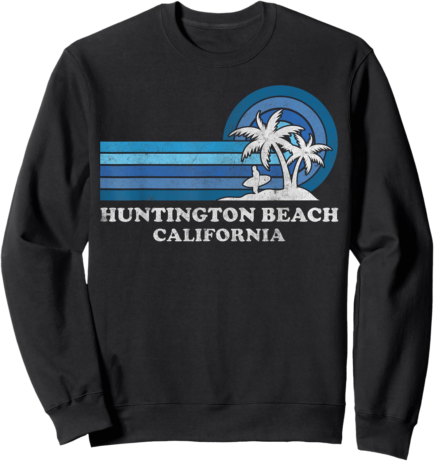 Huntington Beach California Family Summer Vacation Vintage Sweatshirt - Sweatshirt | Black