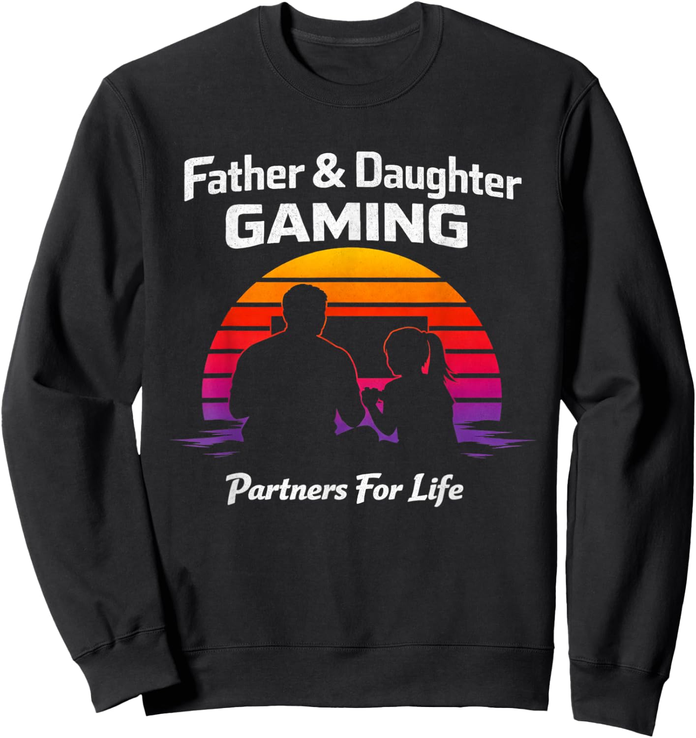 Father and Daughter Gaming Partners for Life Retro Sunset Sweatshirt - Sweatshirt | Black