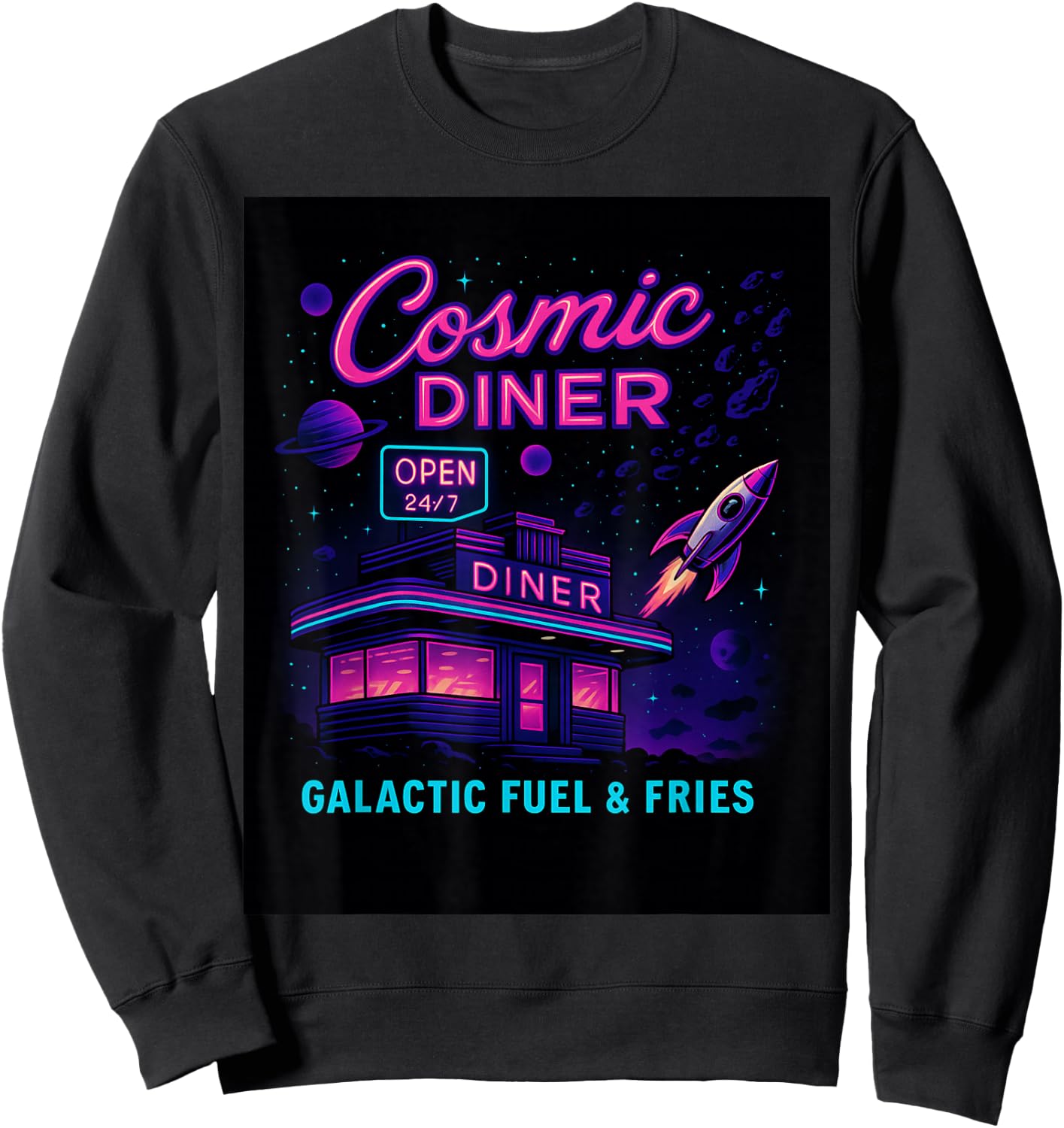 Cosmic Diner Retro Space Diner Galactic Fuel Fries Rocket Sweatshirt - Sweatshirt | Black
