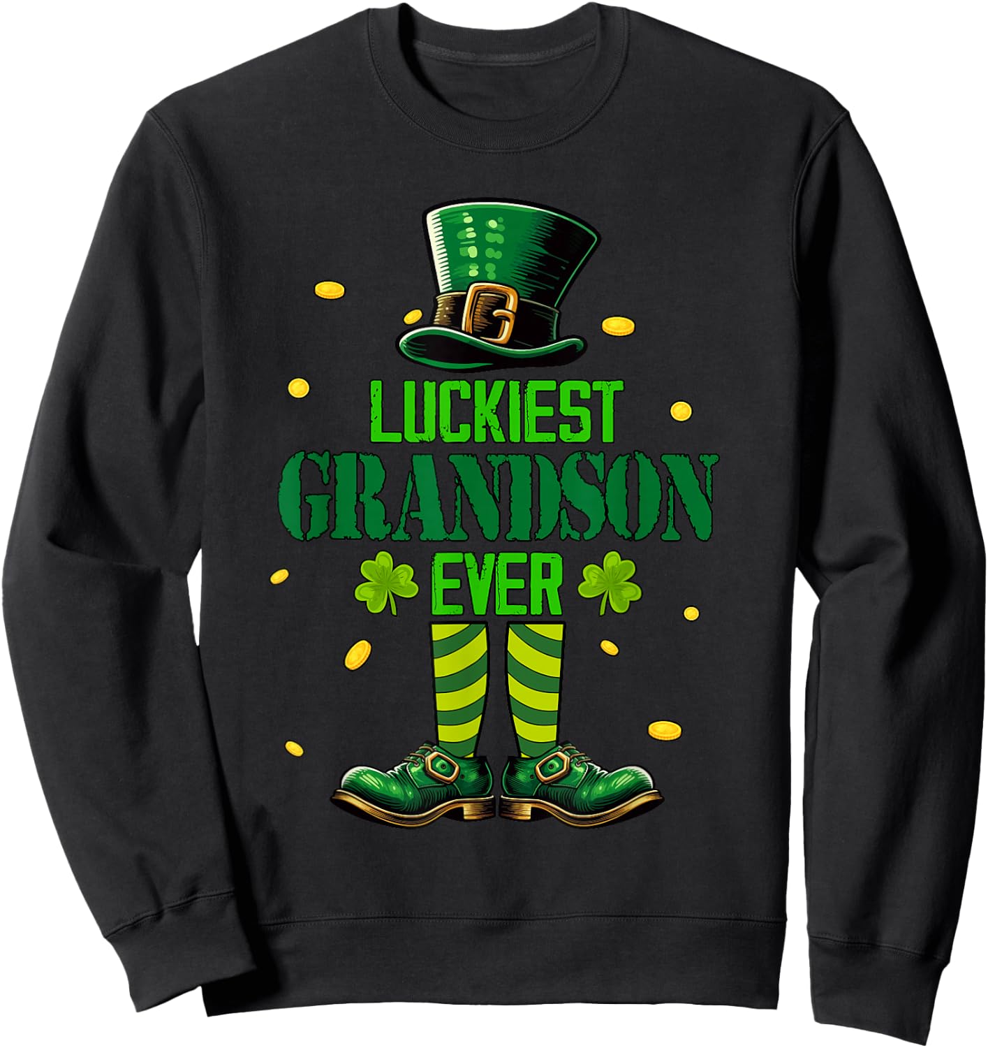Luckiest Grandson Ever St. Patricks Day Shamrocks Family Sweatshirt - Sweatshirt | Black