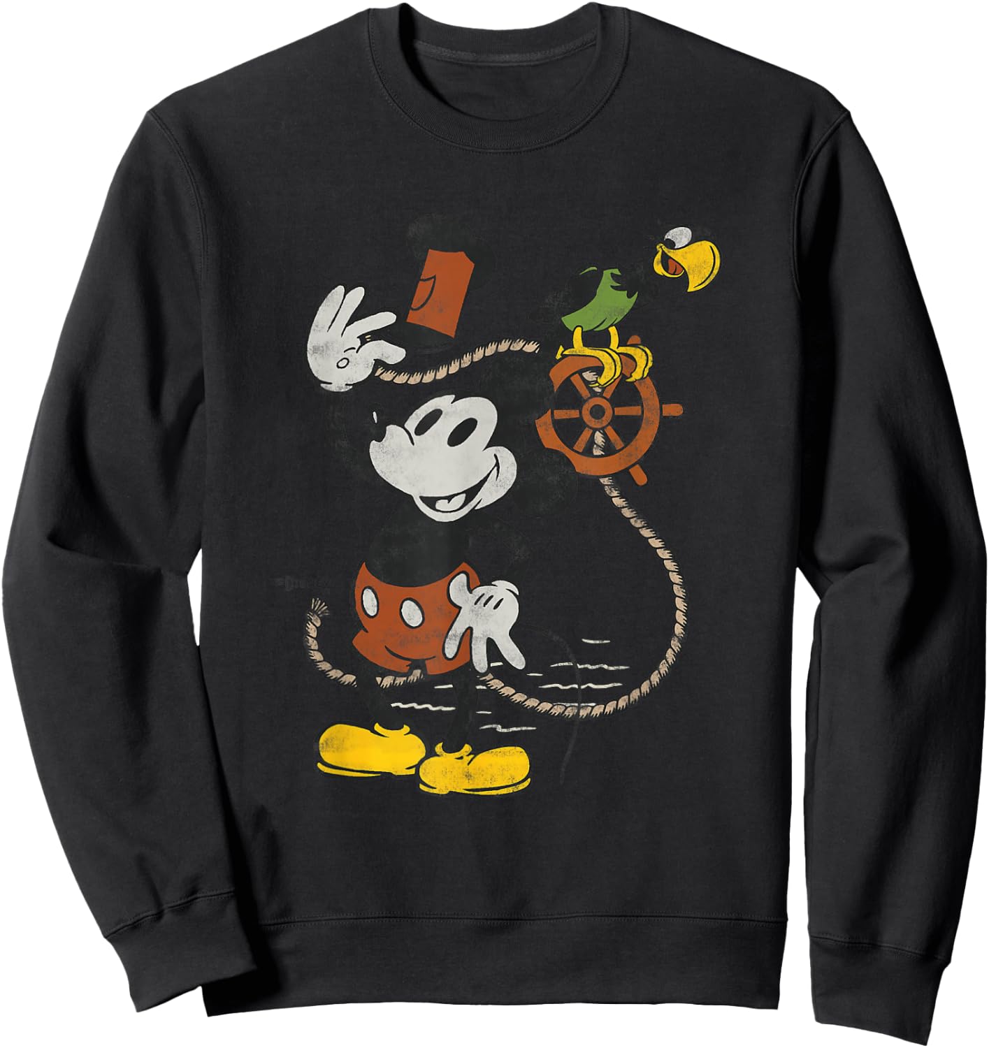 Disney 100 Mickey Mouse Steamboat Willie and Parrot D100 Sweatshirt - Sweatshirt | Black