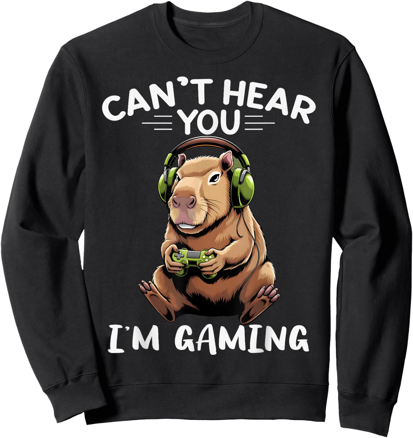 Can't Hear You I'm Gaming Boys Funny Graphic Capybara Gamer Sweatshirt - Sweatshirt | Black