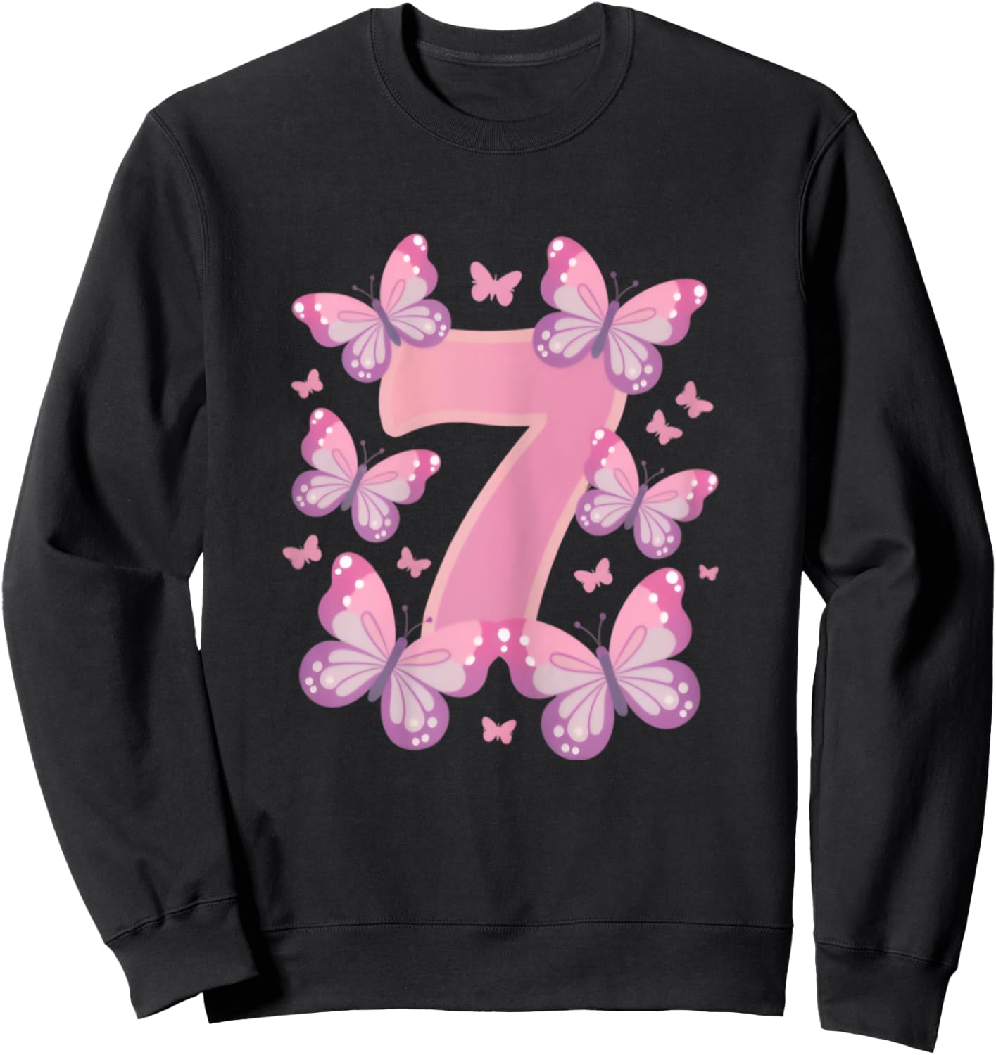 7th Birthday Girl 7th Birthday Butterflies 7 Years , black Sweatshirt - Sweatshirt | Black
