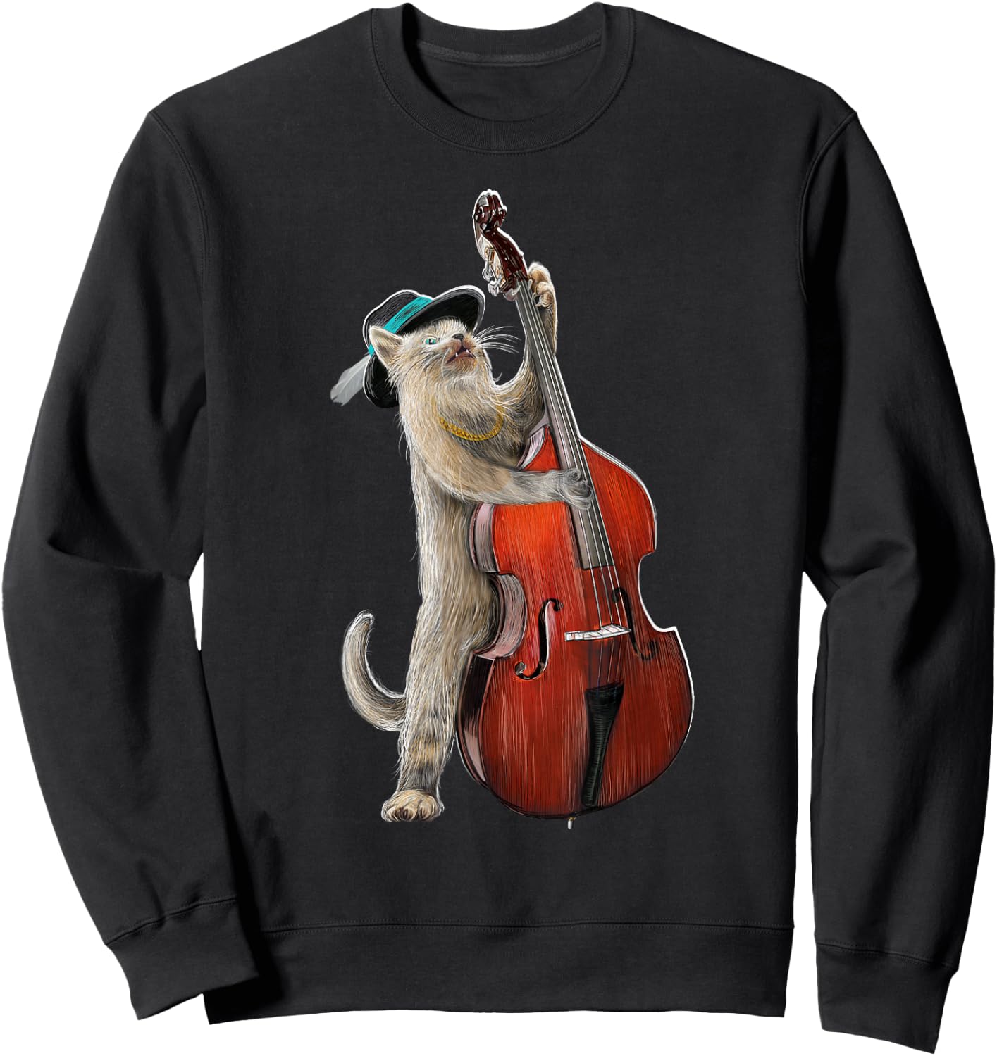 Bass Kitten Upright Double Guitarist Guitar Kitty Music Cat Sweatshirt - Sweatshirt | Black