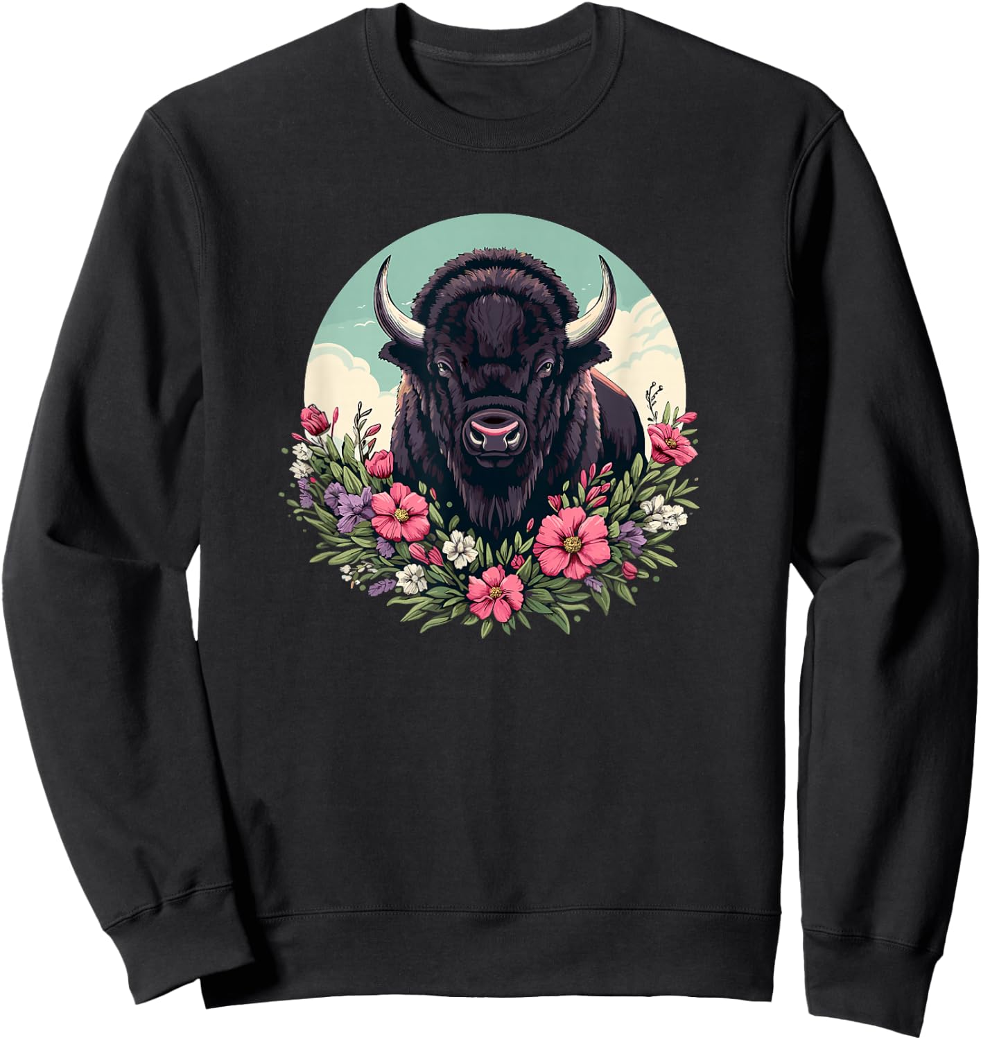 Girls Old West Retro Vintage Floral Buffalo Lover Sweatshirt - Sweatshirt | Black