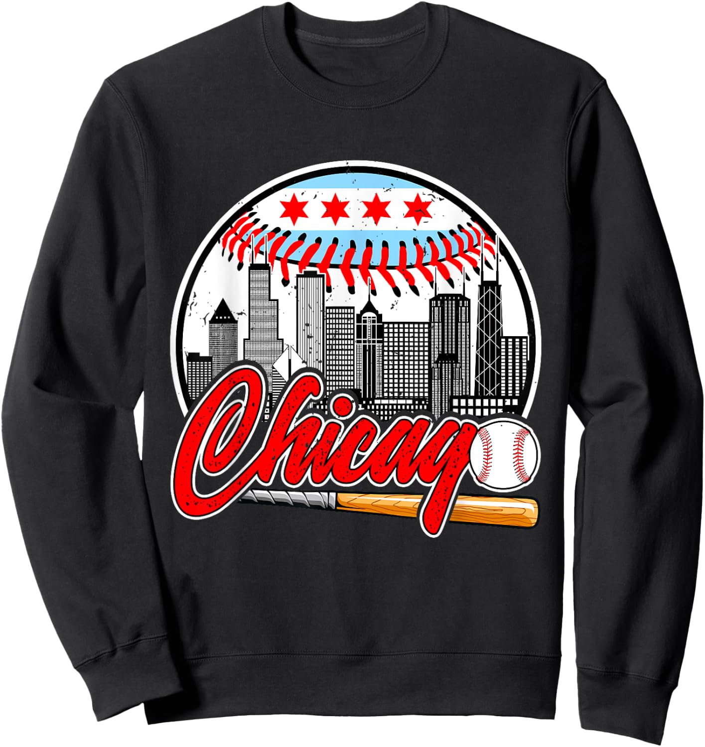 Vintage Chicago Design Funny Baseball Lover Player Sweatshirt - Sweatshirt | Black