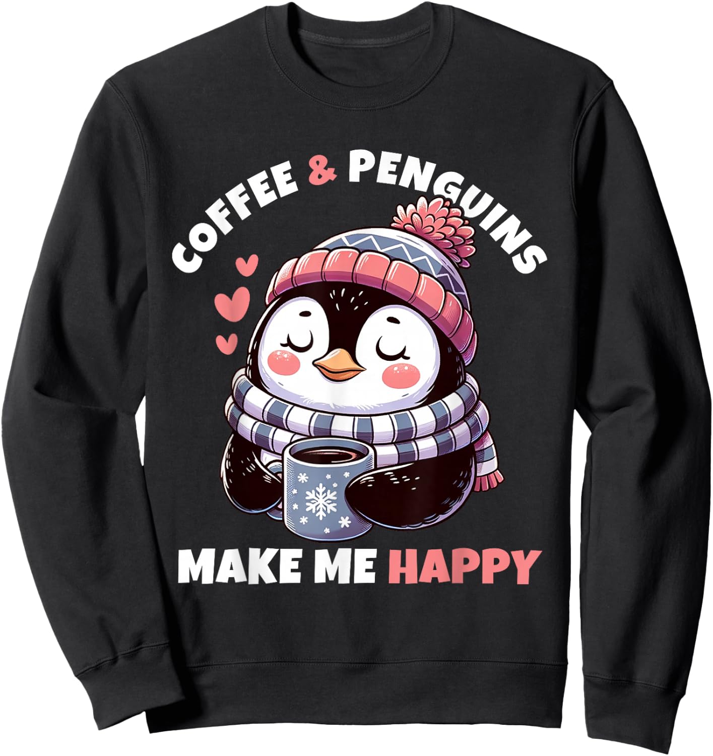 Coffee and Penguins Design Sweatshirt - Sweatshirt | Black