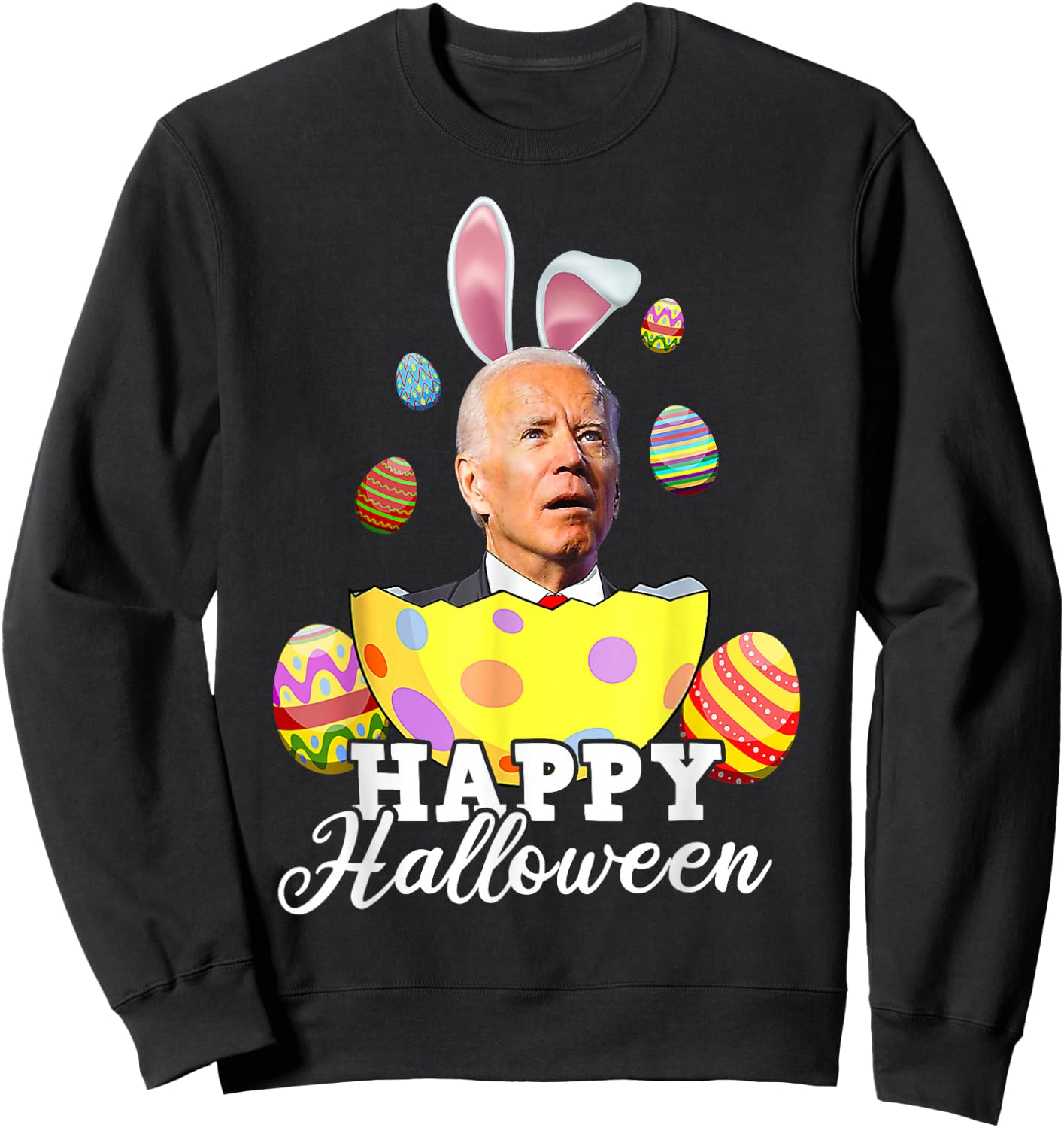 Funny Joe Biden Happy Halloween Confused Easter Biden Bunny Sweatshirt - Sweatshirt | Black