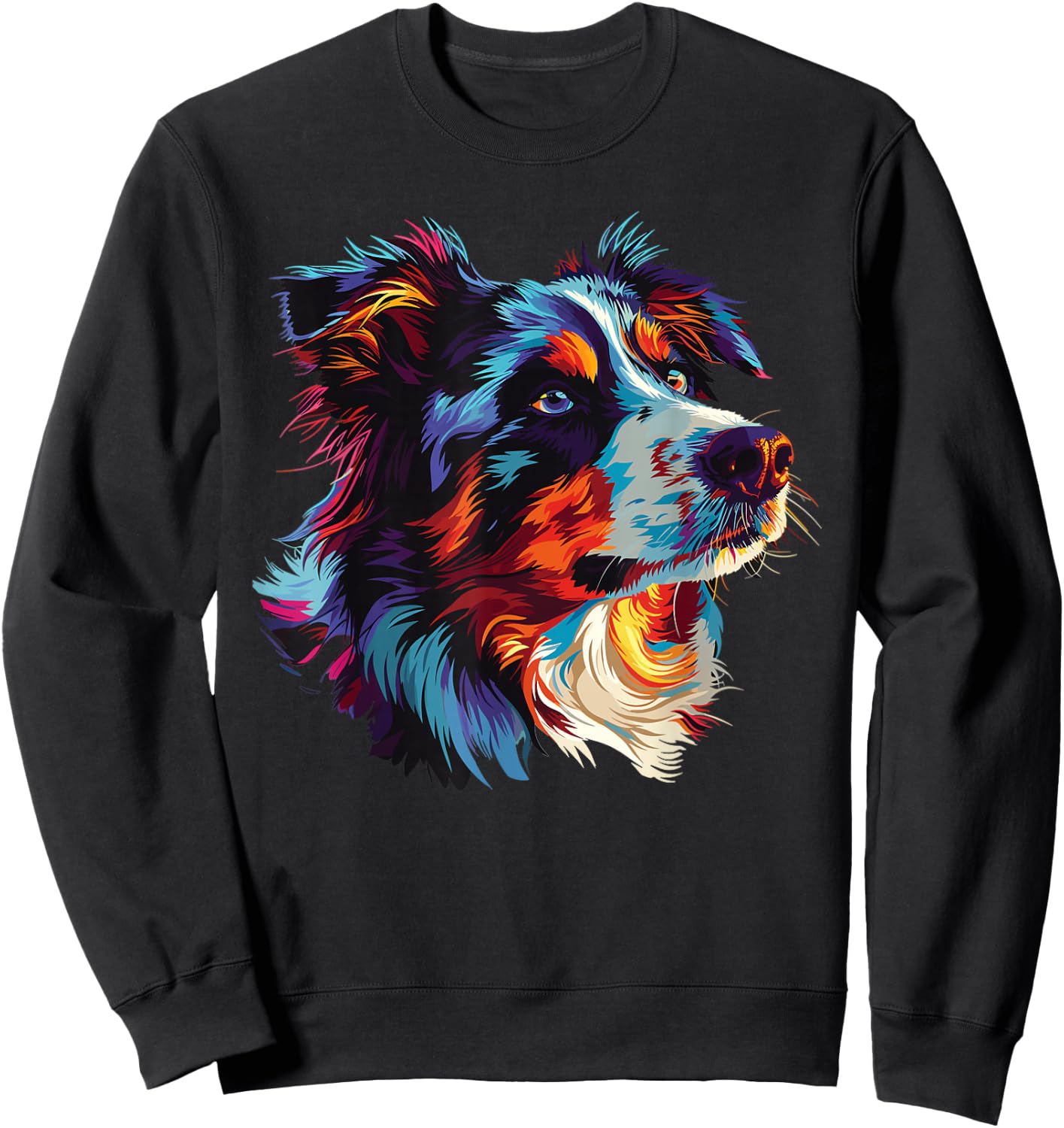 Watercolour Colourful Australian Shepherd Aussie Sweatshirt - Sweatshirt | Black