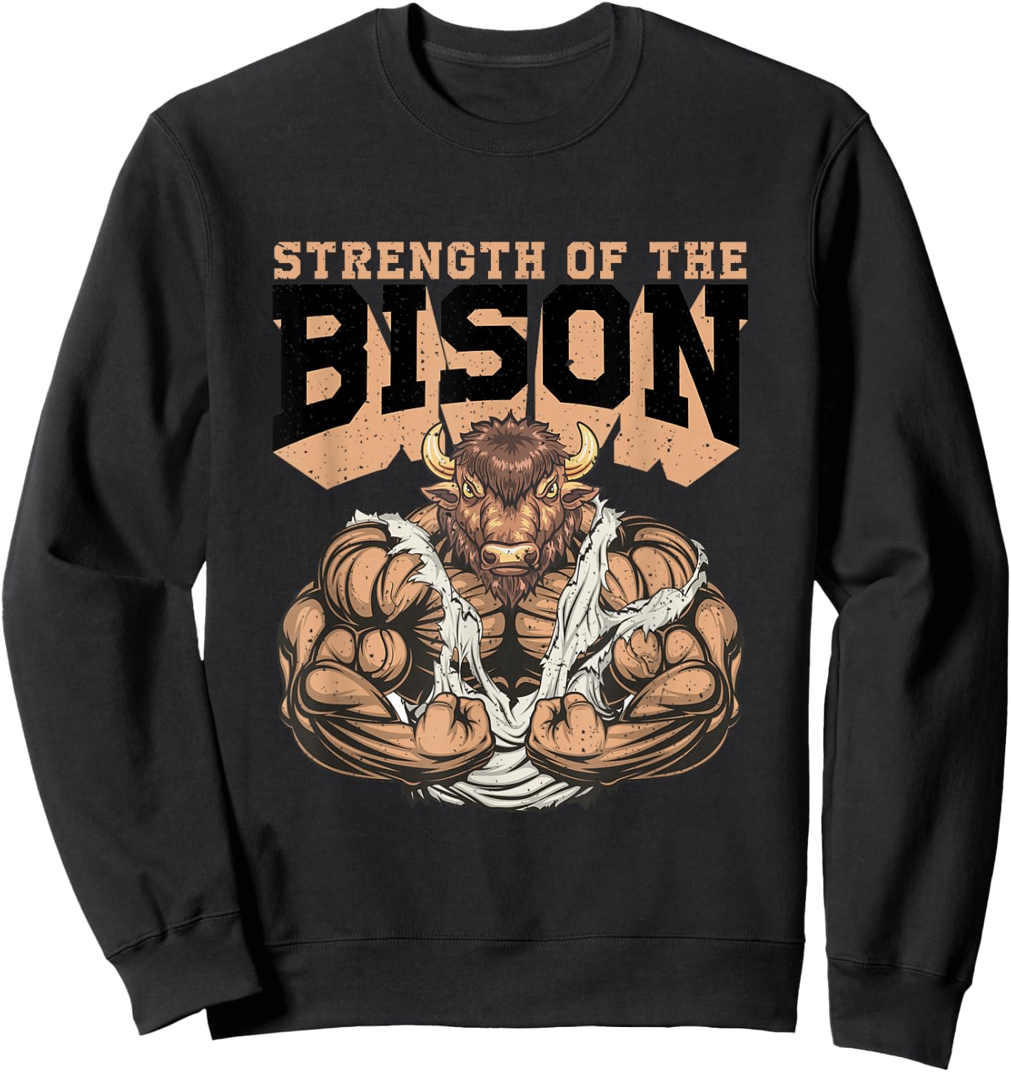 Strength Of The Bison Weightlifting Gym Workout Sweatshirt - Sweatshirt | Black