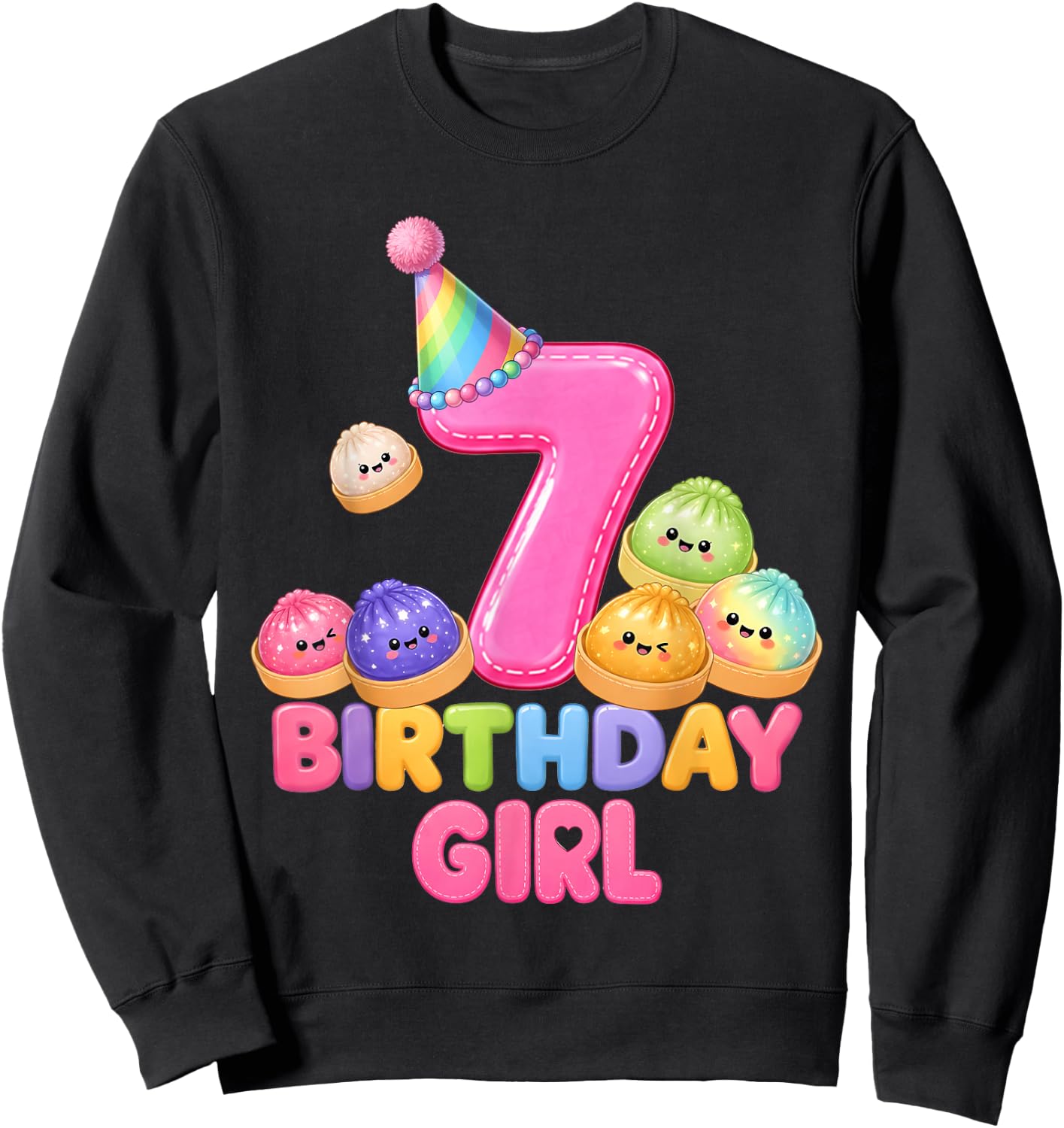 Kawaii Squishy Dumpling Lover Girls 7th Birthday 7 Years Old Sweatshirt - Sweatshirt | Black