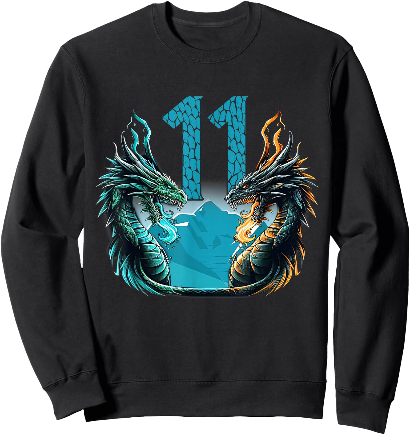 Boy Girl 11 Year Old Birthday Dragon Shirt 11th Birthday Sweatshirt - Sweatshirt | Black