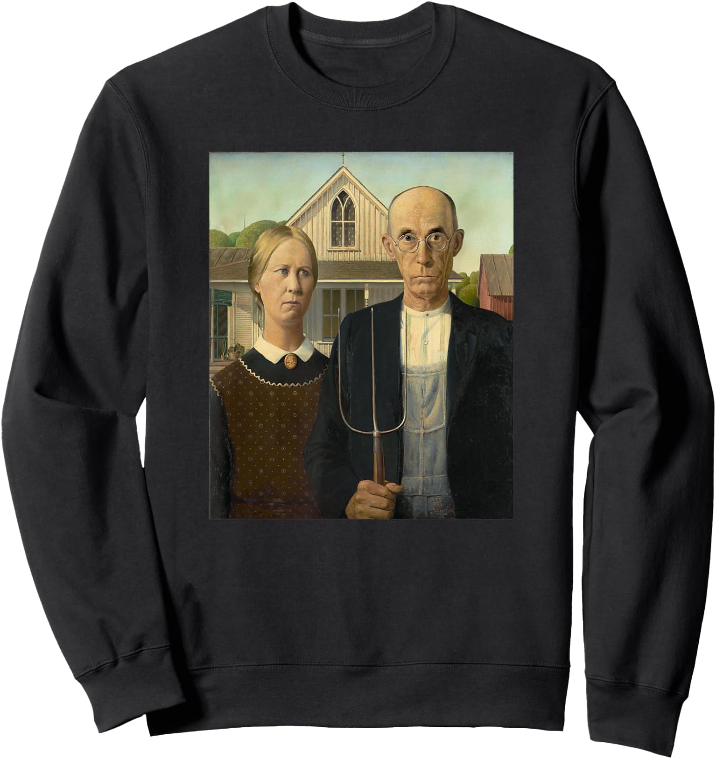 Grant Wood's American Gothic Fine Art Painting Farmers Farm Sweatshirt - Sweatshirt | Black
