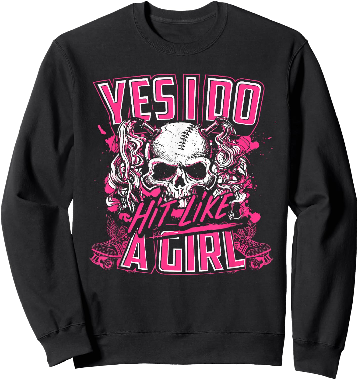 Yes I Do Hit Like A Girl Roller Derby Girl Skull Sweatshirt - Sweatshirt | Black