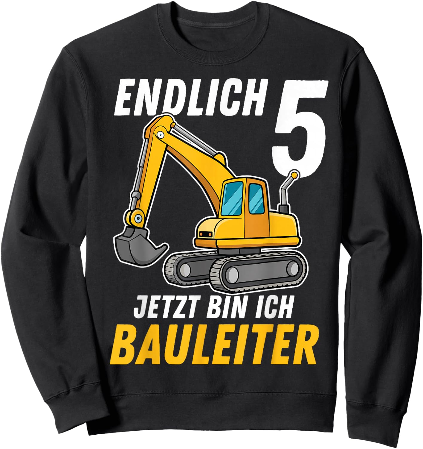 Children's 5th Birthday Boy Decoration Digger Birthday 5 Years , black Sweatshirt - Sweatshirt | Black